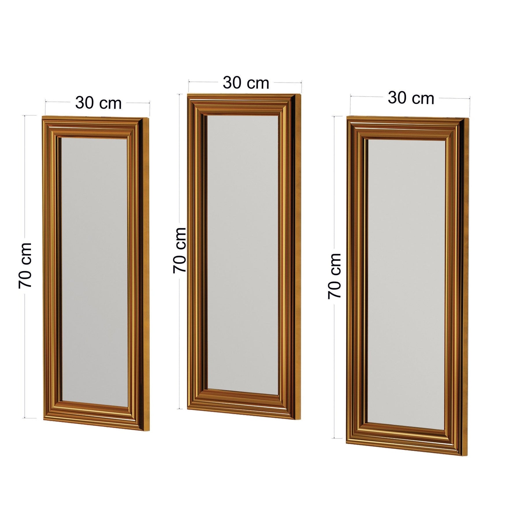 Set 3 oglinzi Lavia, auriu, sticla, 30x70 cm