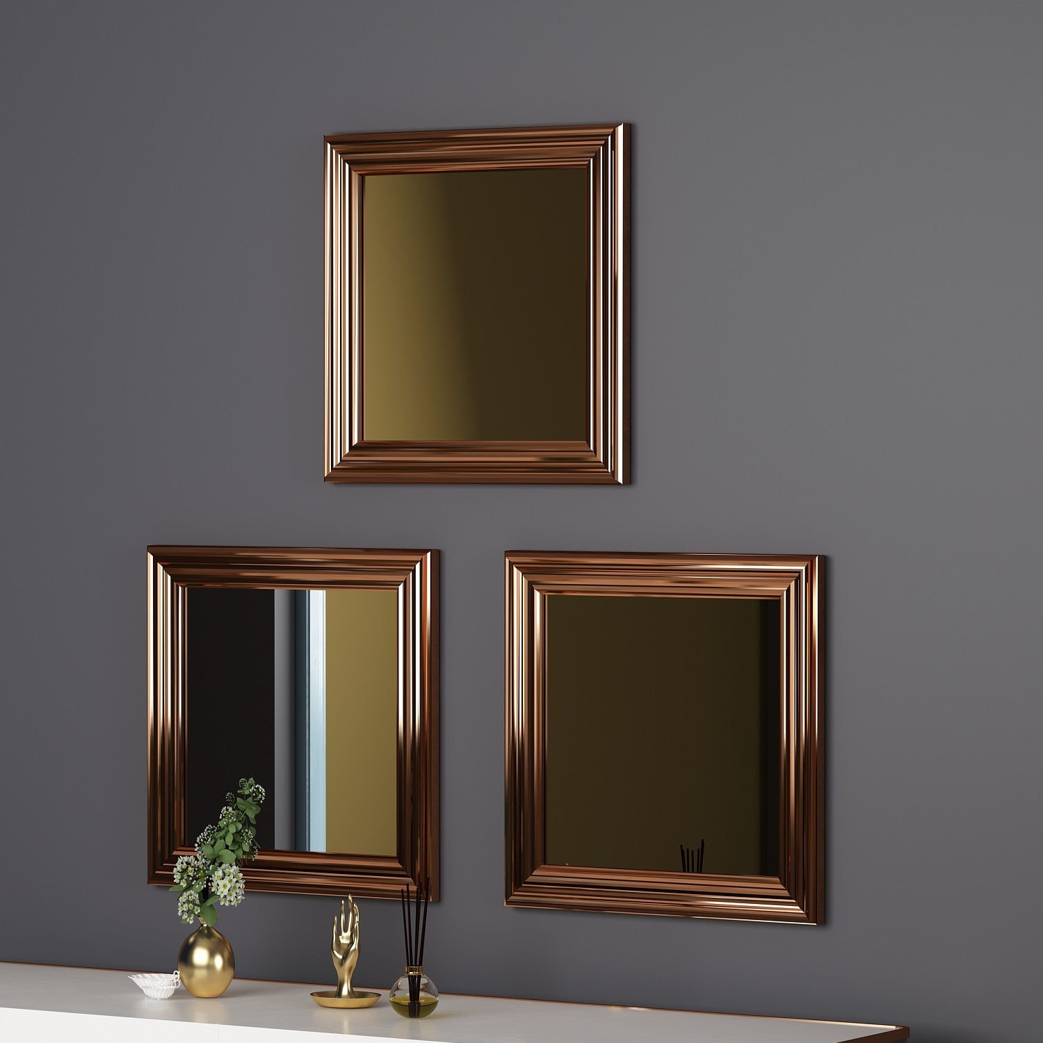 Set 3 oglinzi Otto, bronz, 40x3x40 cm