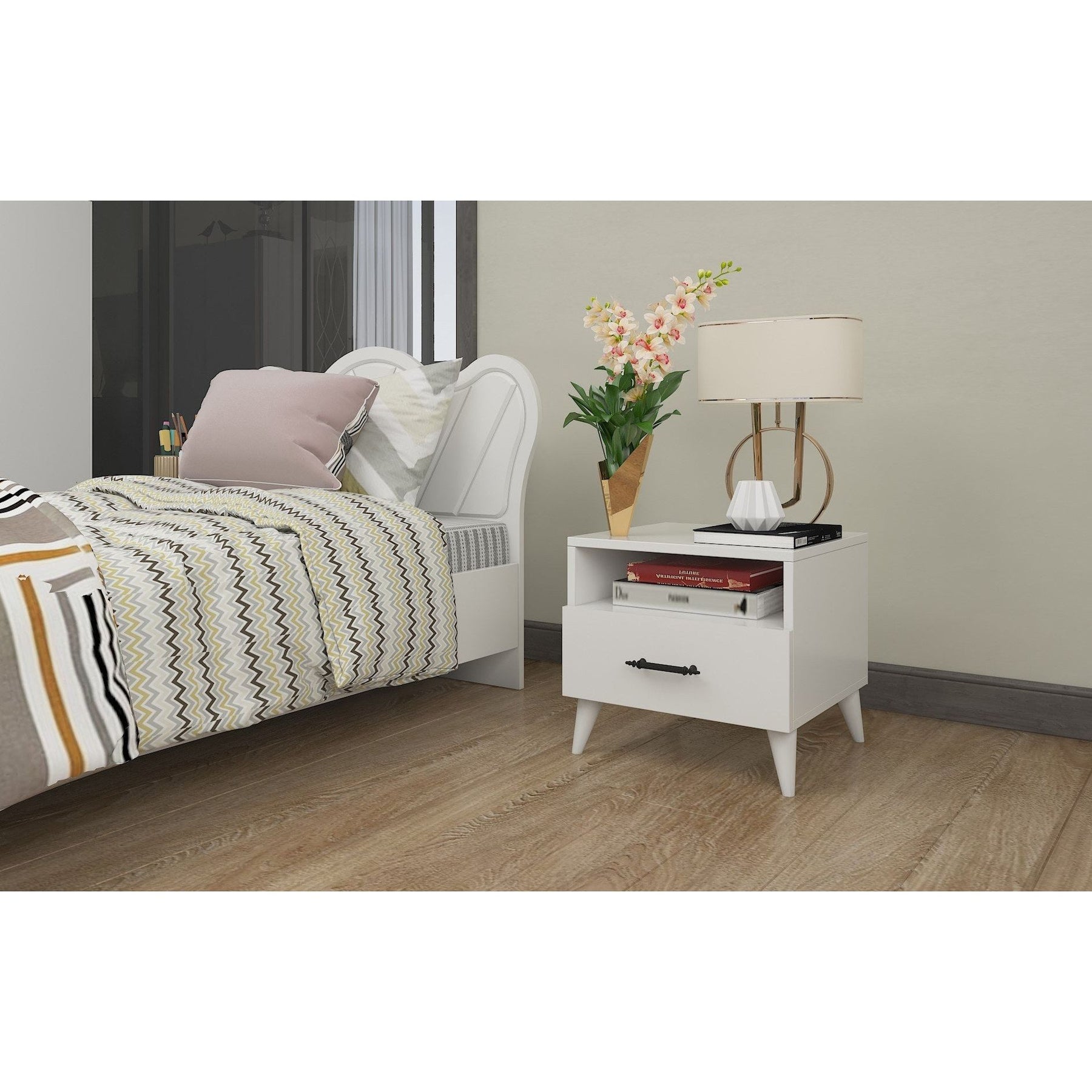 Noptiera Lavinia 501, alb, PAL, 45x35x47 cm