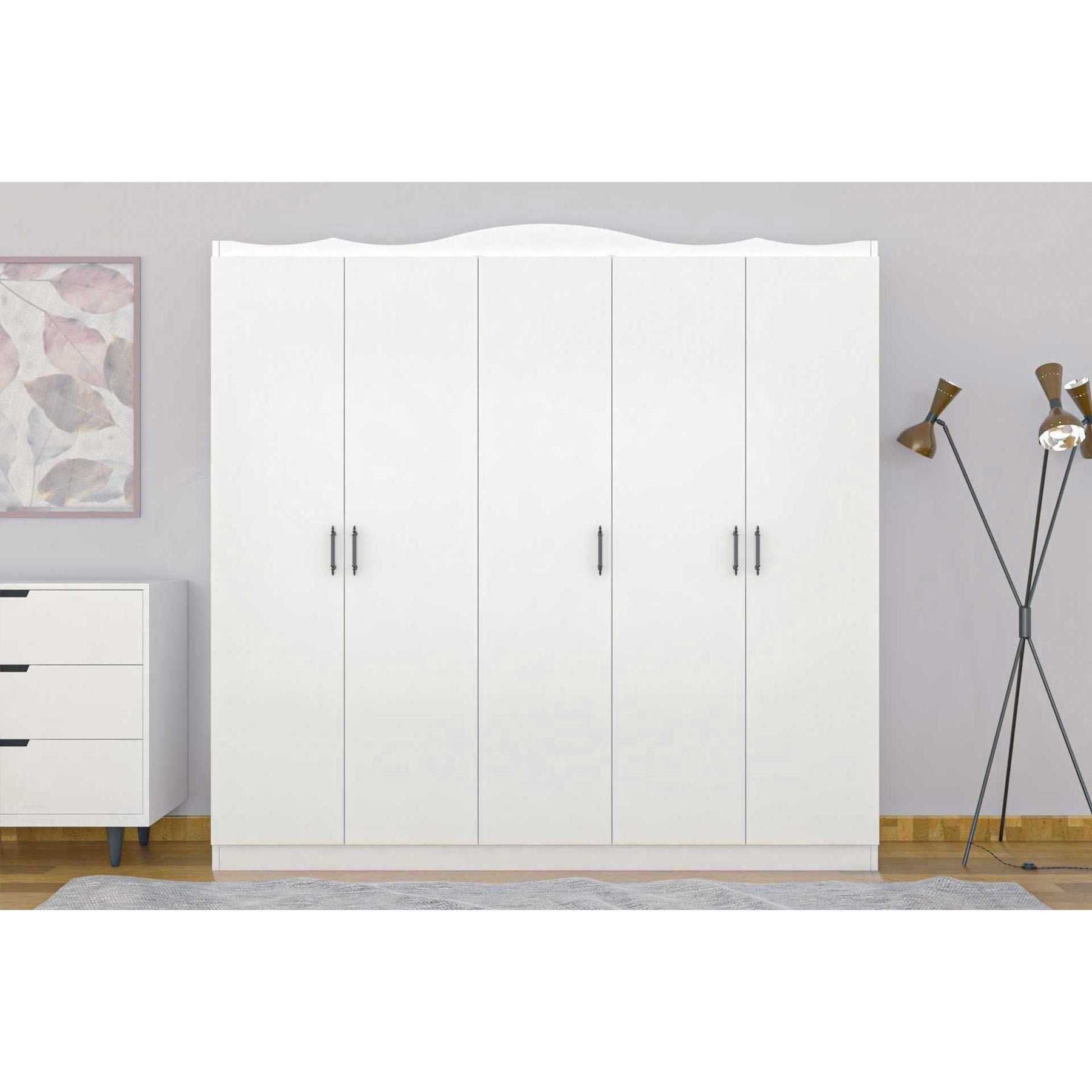 Dulap Lavinia 505, alb, PAL, cu 5 usi, 175x50x186 cm