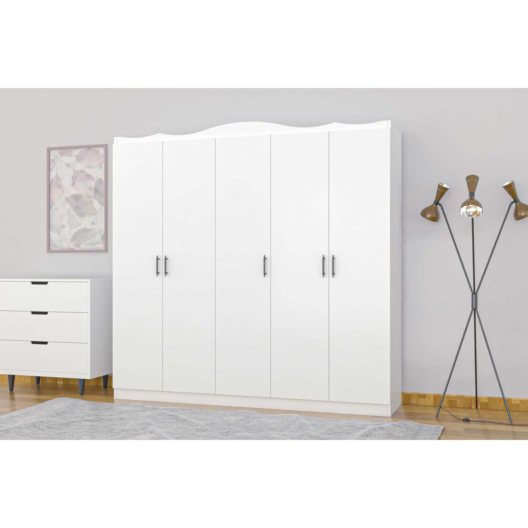 Dulap Lavinia 505, alb, PAL, cu 5 usi, 175x50x186 cm
