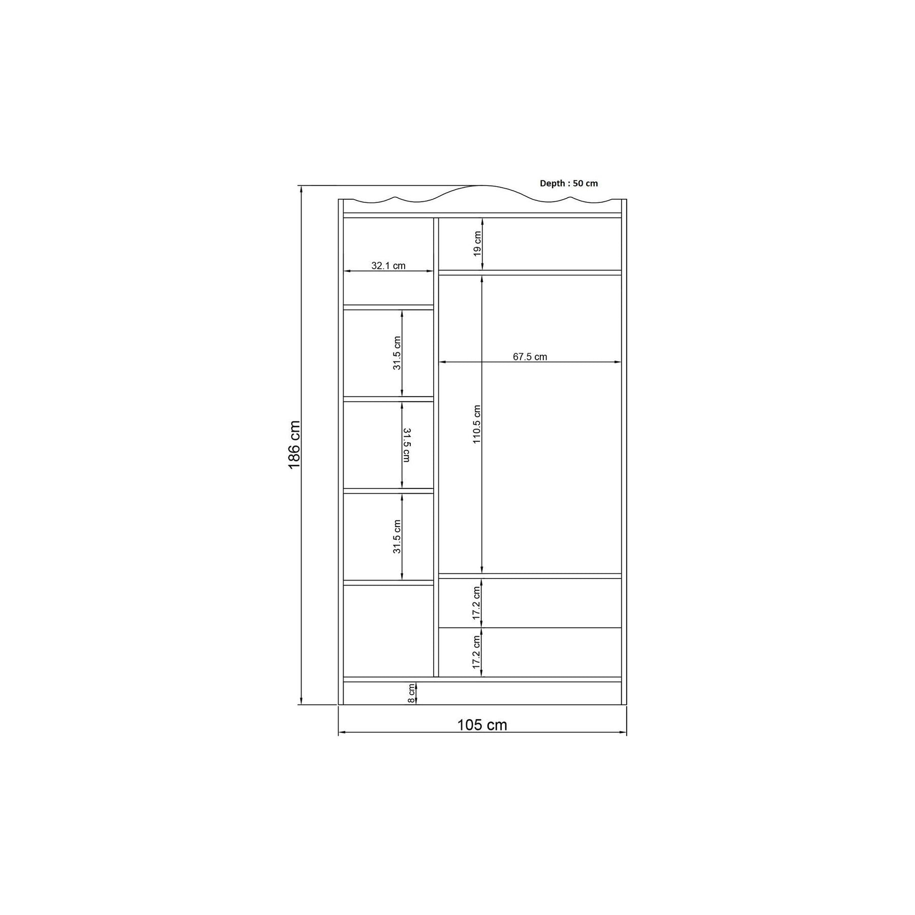 Dulap Nil 80, alb, PAL, 105x50x186 cm