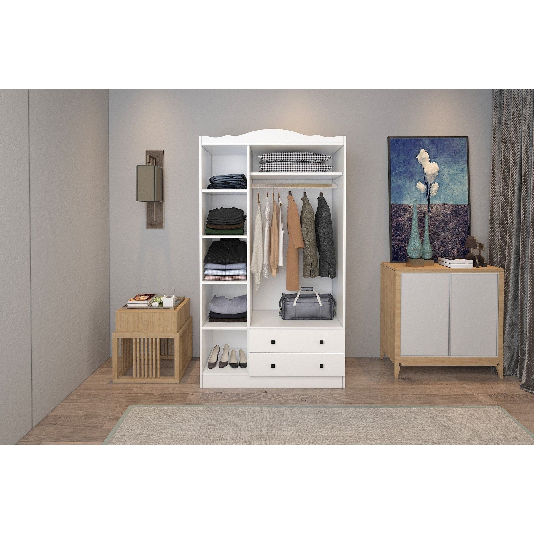 Dulap Lavinia 003, alb, PAL, cu 3 usi si 2 sertare, 105x50x186 cm