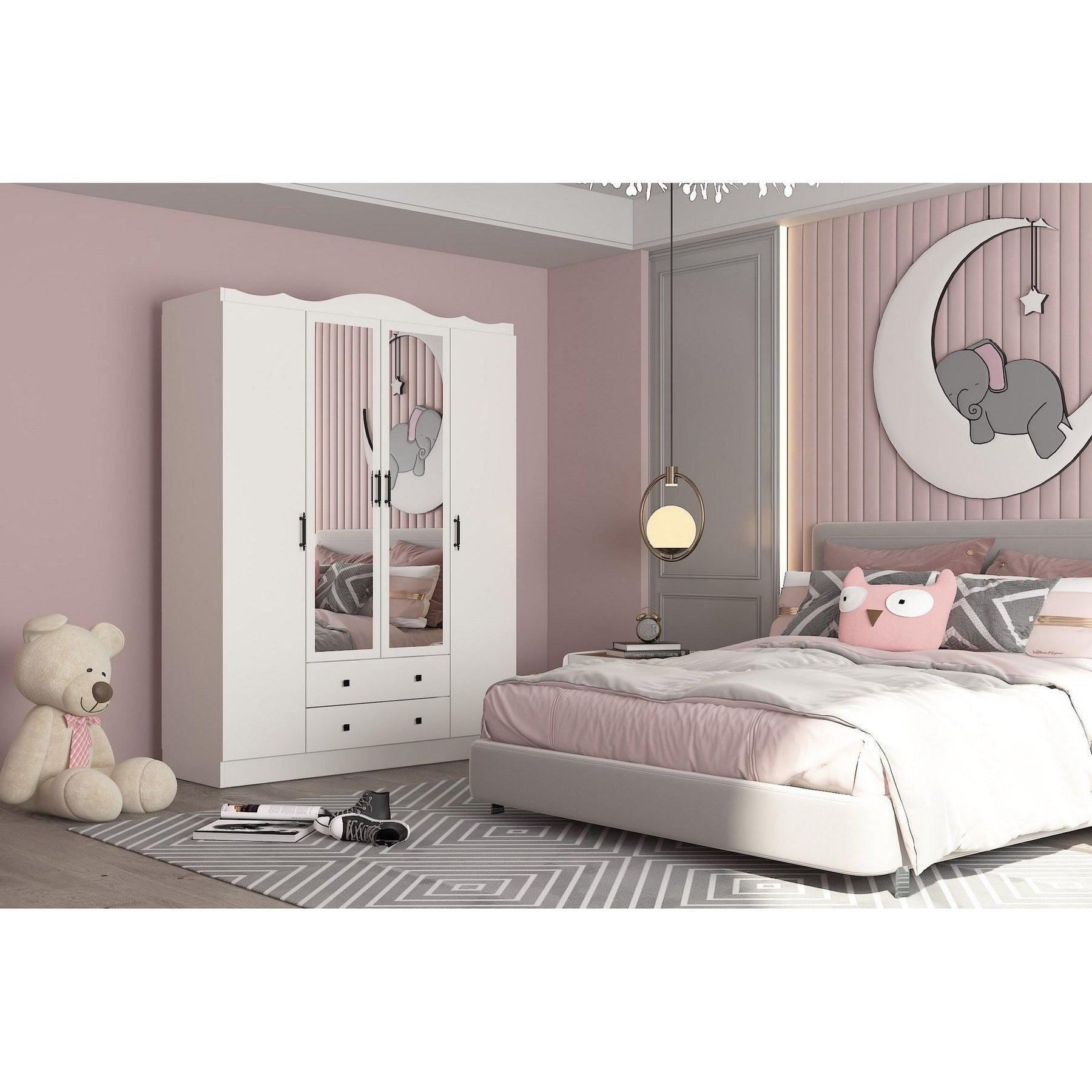 Dulap Lavinia 004, alb, PAL, cu 4 usi si 2 sertare, 140x50x186 cm