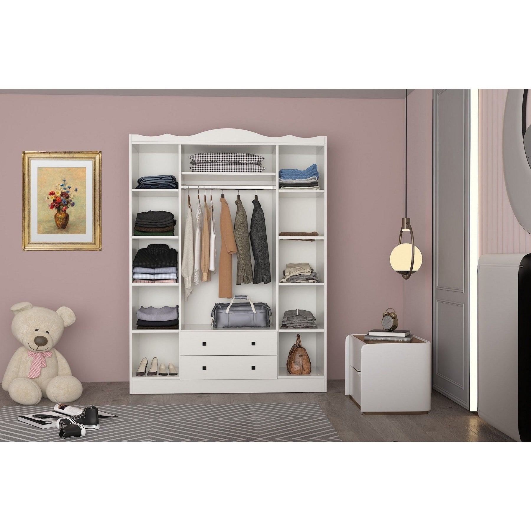 Dulap Lavinia 004, alb, PAL, cu 4 usi si 2 sertare, 140x50x186 cm