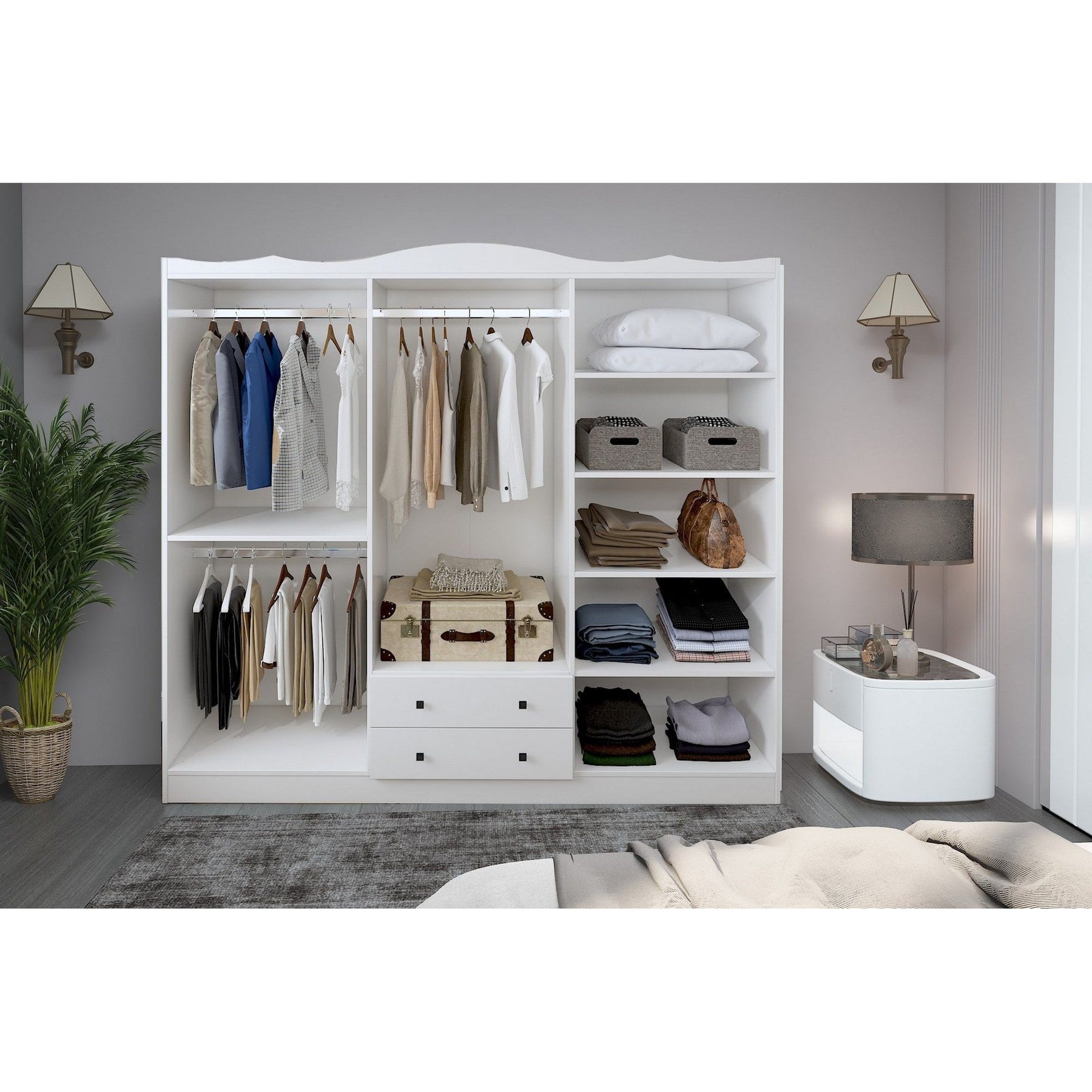 Dulap Lavinia 006, alb, PAL, cu 6 usi si 2 seratre, 210x50x186 cm