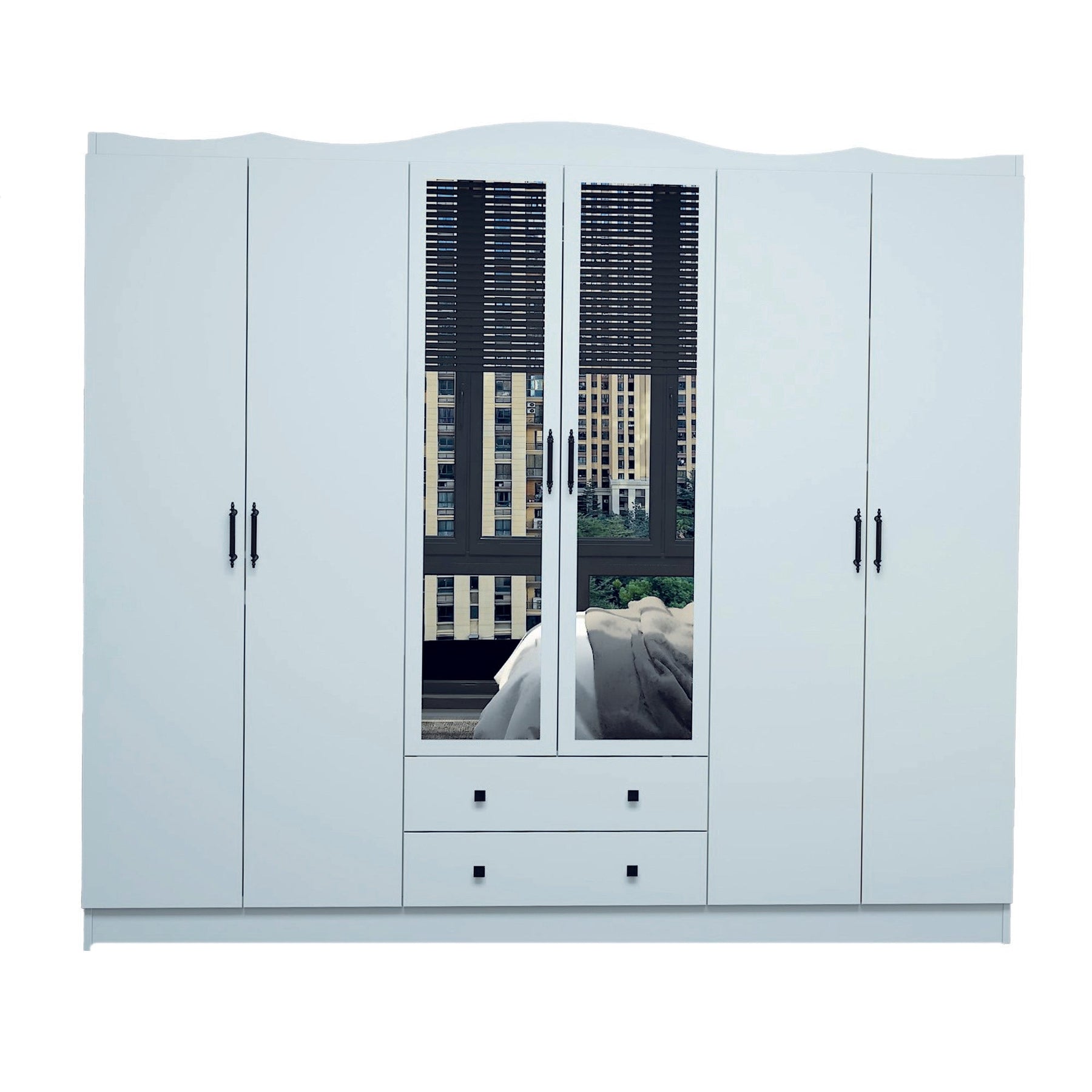 Dulap Lavinia 006, alb, PAL, cu 6 usi si 2 seratre, 210x50x186 cm