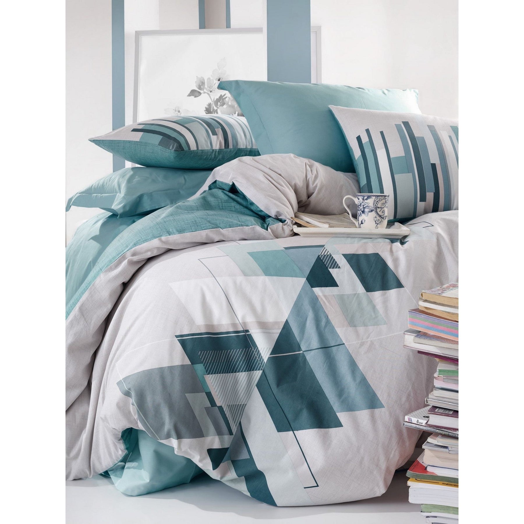 Set lenjerie pat dublu Nesto, bumbac ranforce 100%, gri, 200 x 220 cm + 2 fete de perna