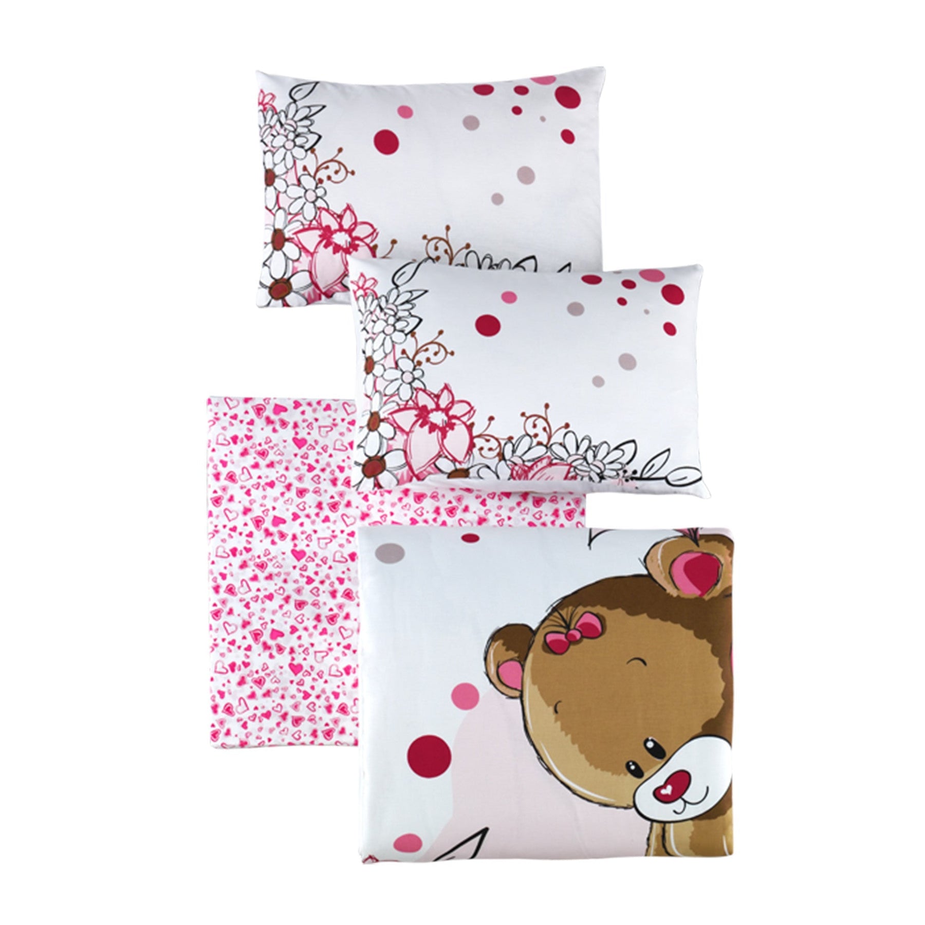 Set lenjerie pat pentru copii Ton, bumbac ranforce 100%, alb/roz, 100 x 150 cm + 2 fete de perna