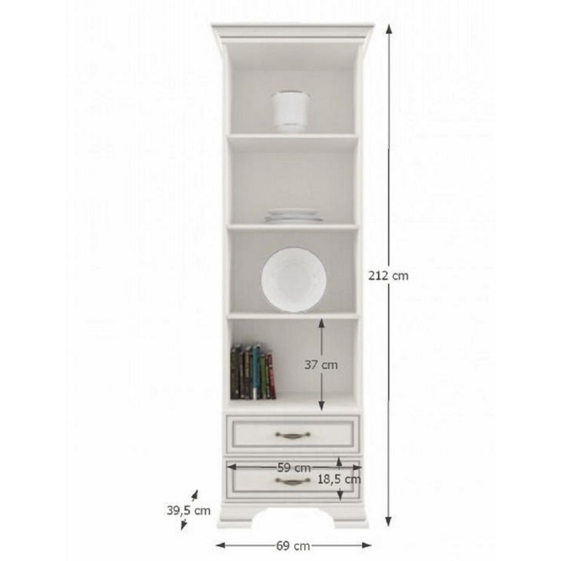 Biblioteca Tiffany (Tiffy), alb vintage, 69x39,5x212 cm