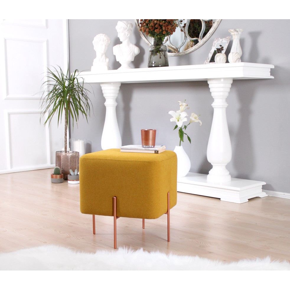 Taburet Copper 61, galben, material textil/bumbac, 40x40x42 cm