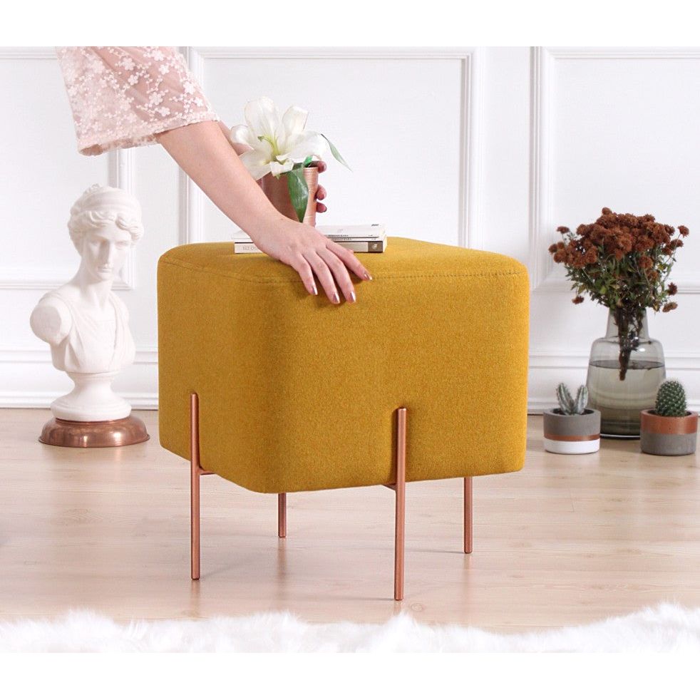 Taburet Copper 61, galben, material textil/bumbac, 40x40x42 cm