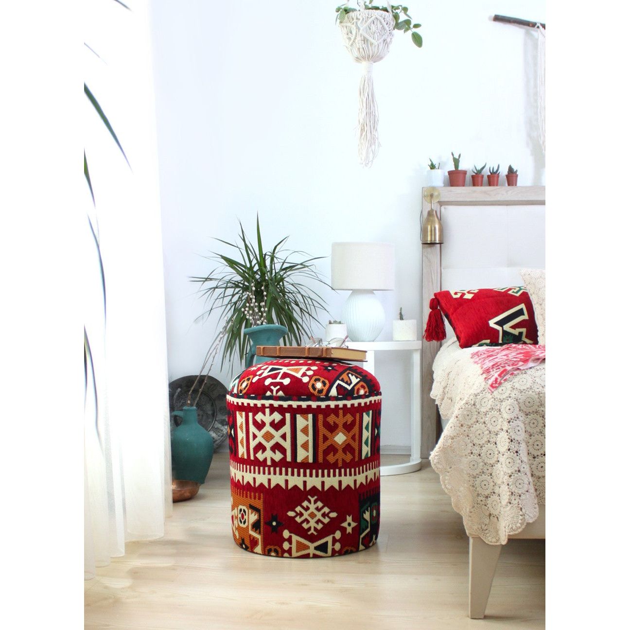 Taburet Bozok v2, multicolor, bumbac/material textil, 40x46 cm