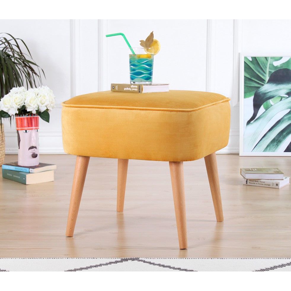 Taburet Moouv 7085, galben, catifea, 45x45x43 cm