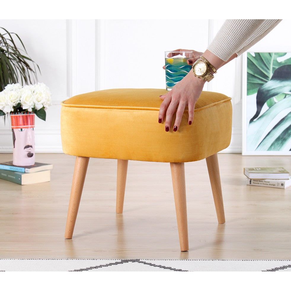 Taburet Moouv 7085, galben, catifea, 45x45x43 cm
