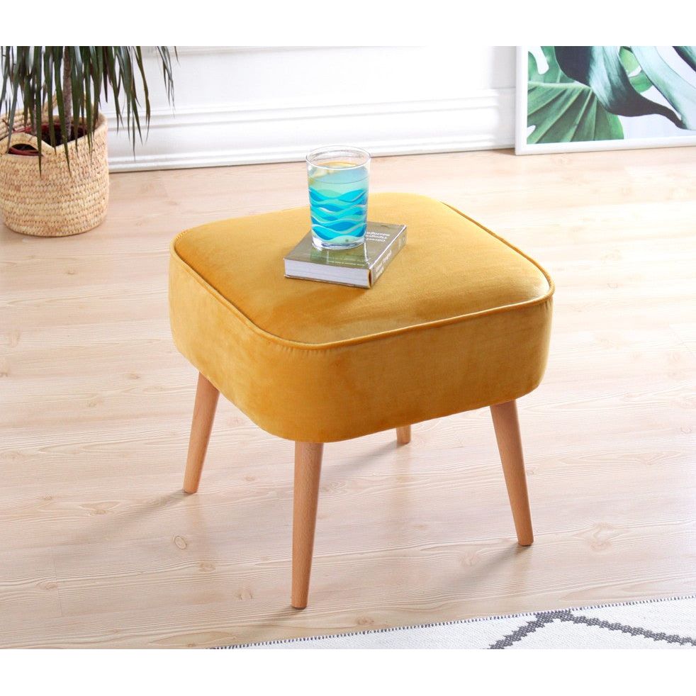 Taburet Moouv 7085, galben, catifea, 45x45x43 cm