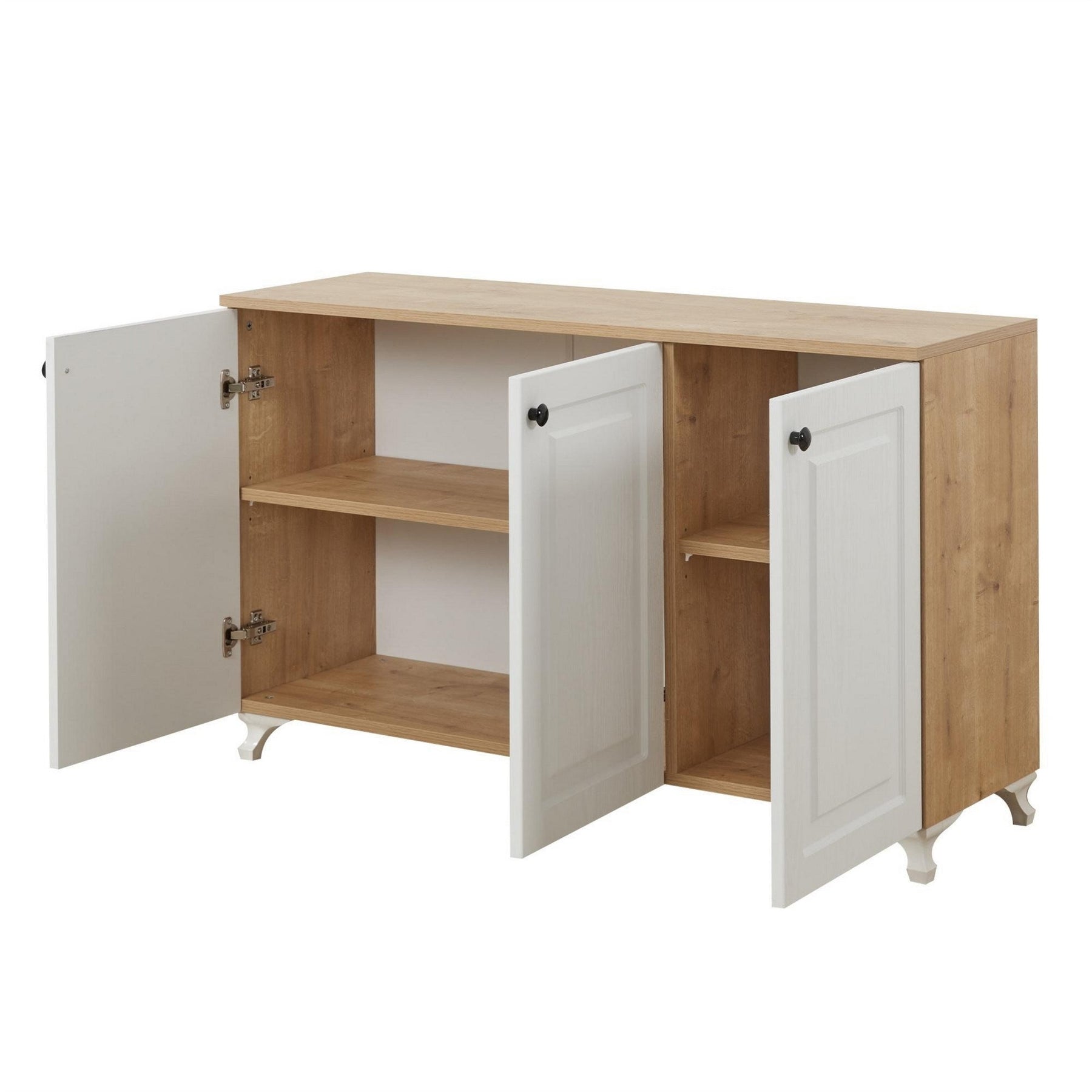 Comoda Tuvalle 011, alb/stejar, PAL, 120x37x72 cm
