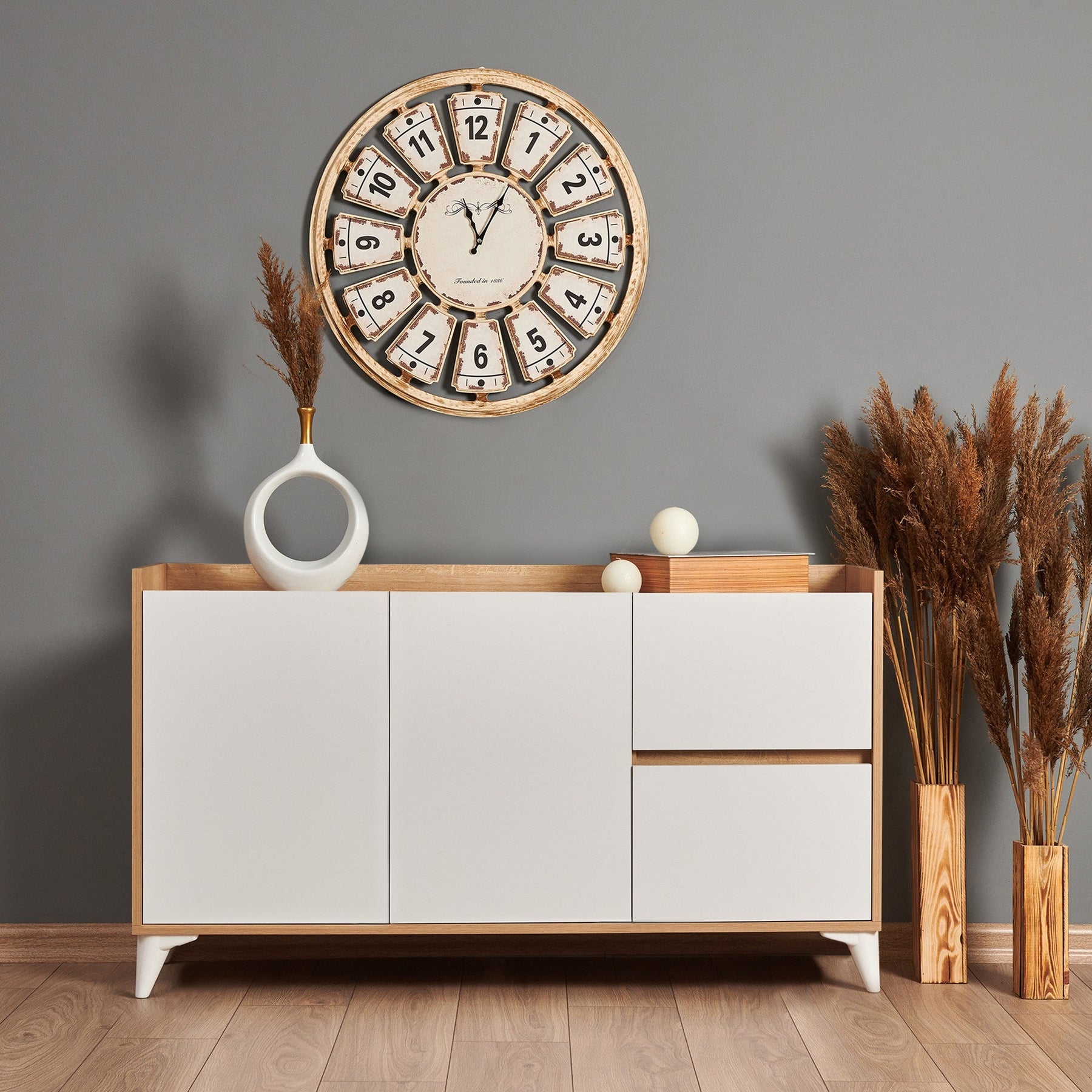 Comoda Tuvalle 032, alb/stejar, PAL, 140x40x78 cm