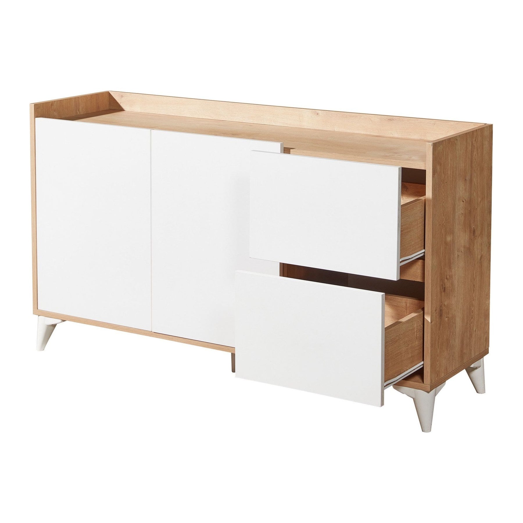 Comoda Tuvalle 032, alb/stejar, PAL, 140x40x78 cm