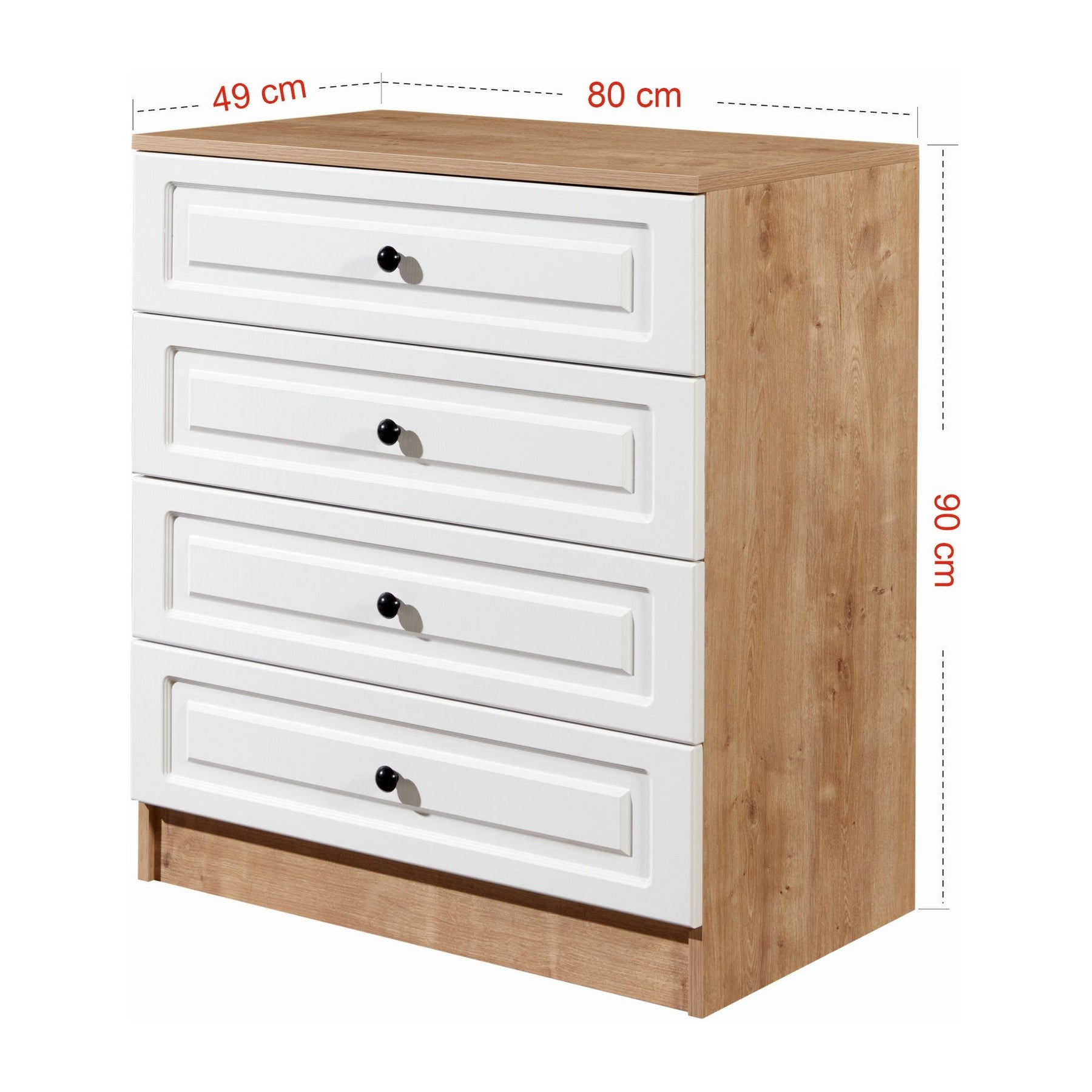 Comoda Tuvalle 026, alb/stejar, PAL, 80x49x90 cm
