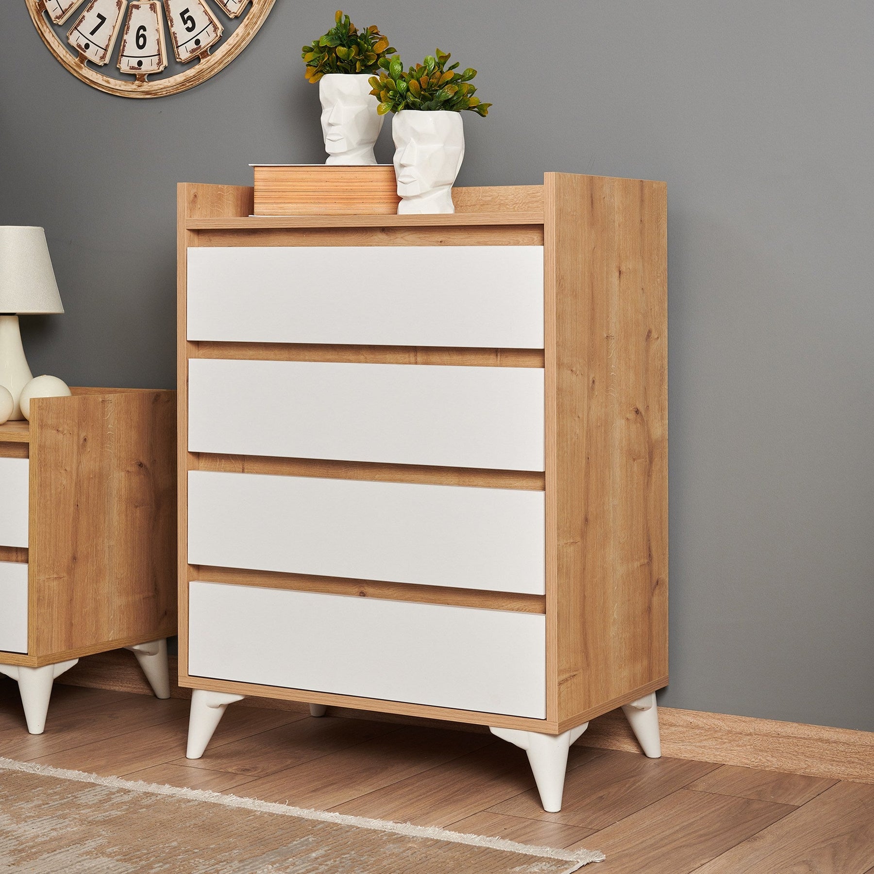Comoda Tuvalle 040, stejar/alb, PAL melaminat, 70x40x92 cm