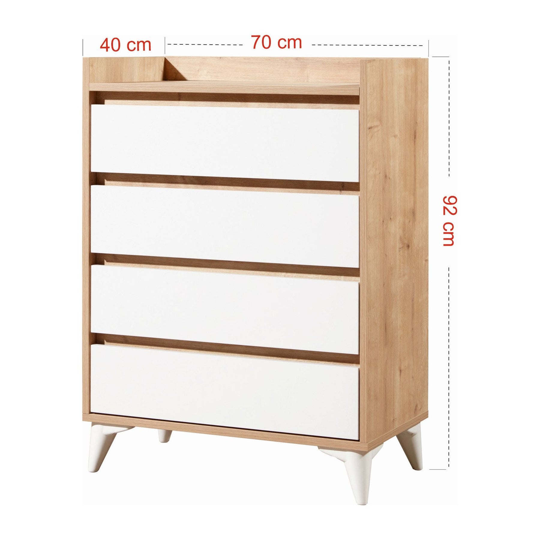 Comoda Tuvalle 040, stejar/alb, PAL melaminat, 70x40x92 cm