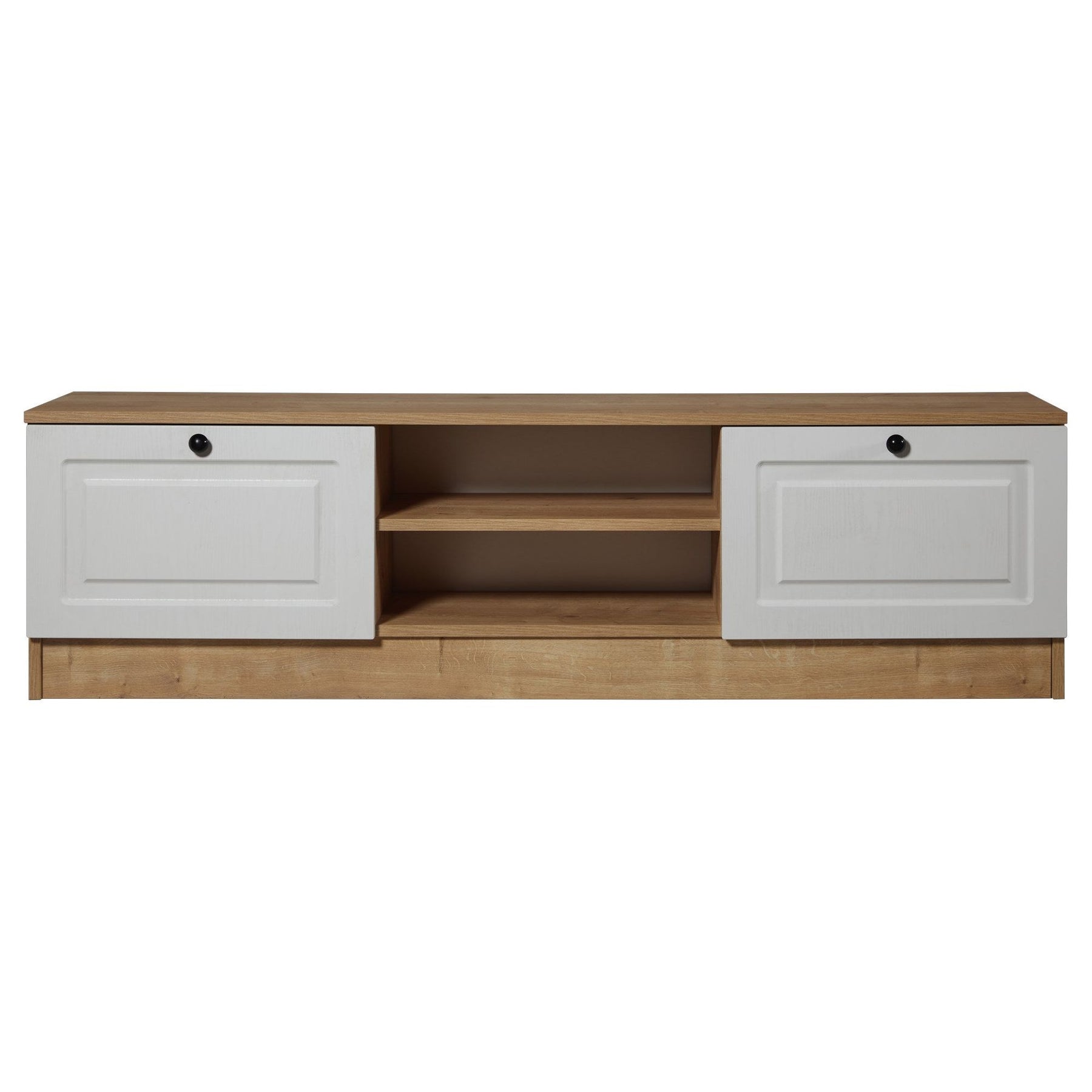 Comoda TV Tuvalle 044, stejar/alb, PAL, 160x34x45 cm