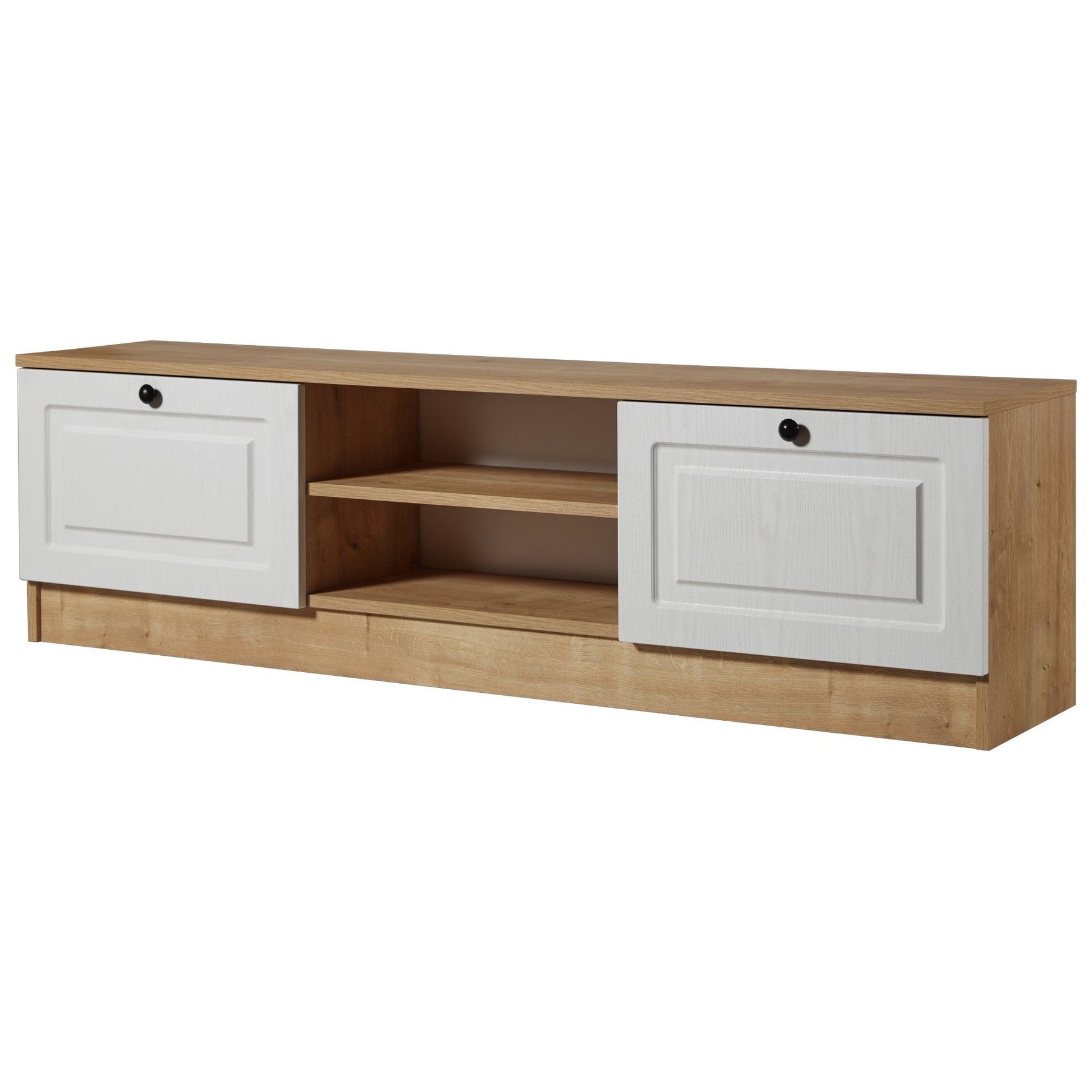 Comoda TV Tuvalle 044, stejar/alb, PAL, 160x34x45 cm