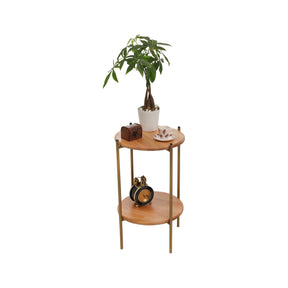 Masuta cafea 1029-1, stejar/auriu, metal/lemn, 40x40x70 cm
