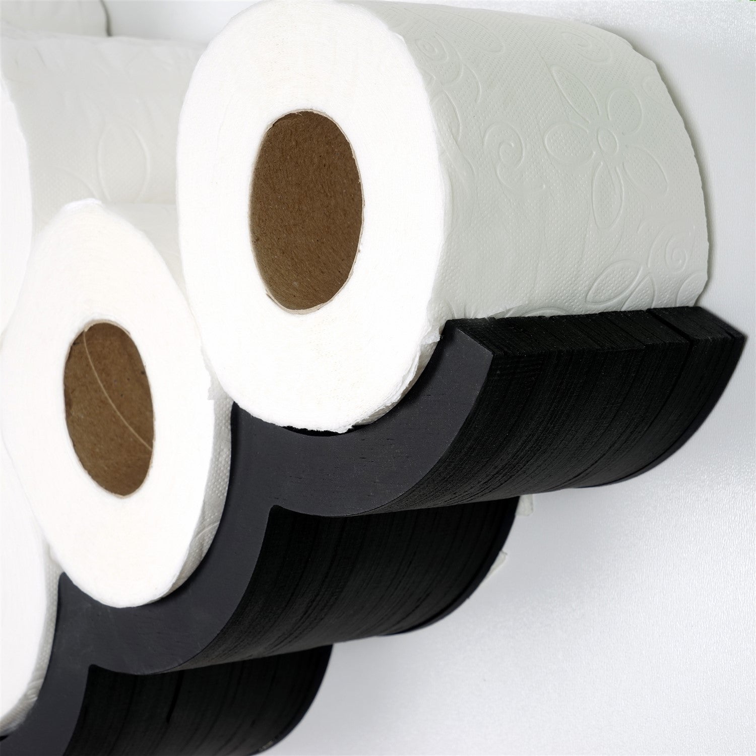 Suport pentru hartie igienica WC018, negru, lemn, 62x9x16 cm