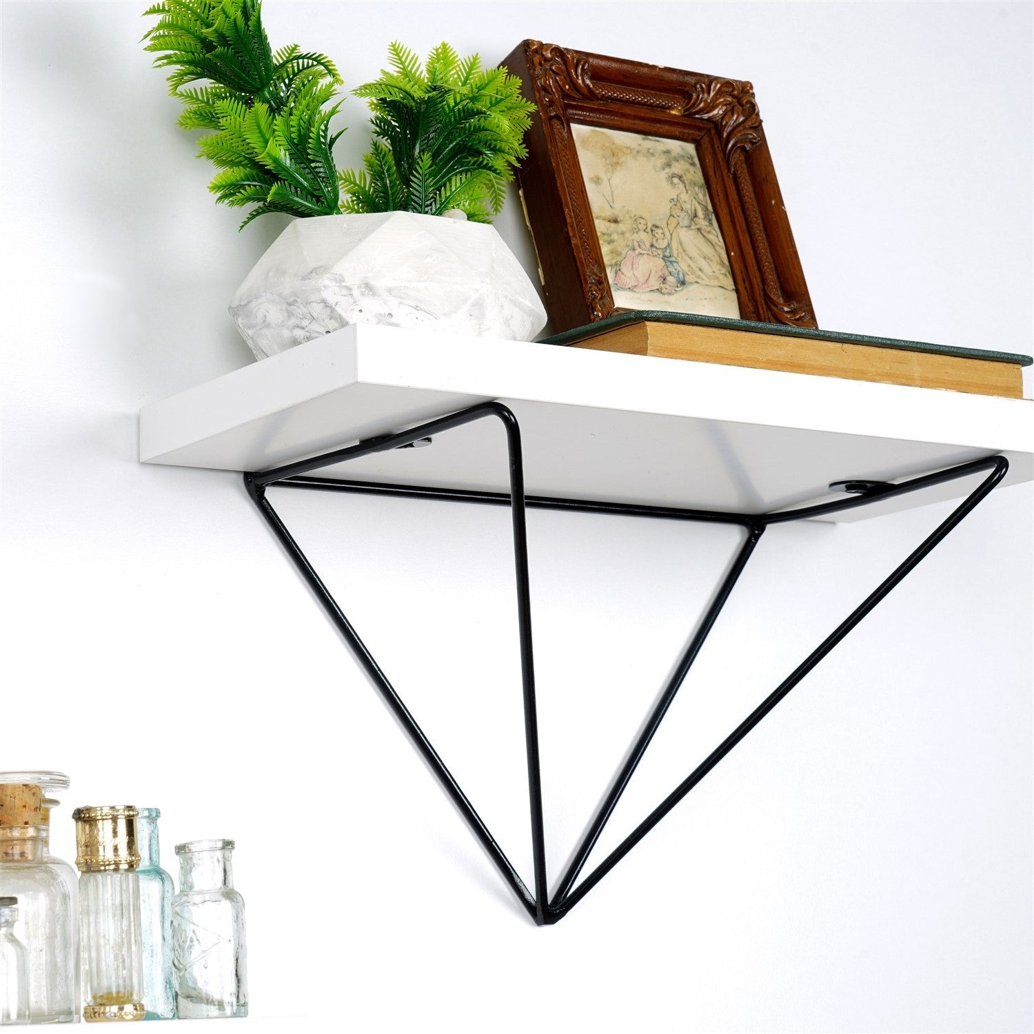 Set 2 rafturi WR060, alb/negru, metal, 30x30x14 cm