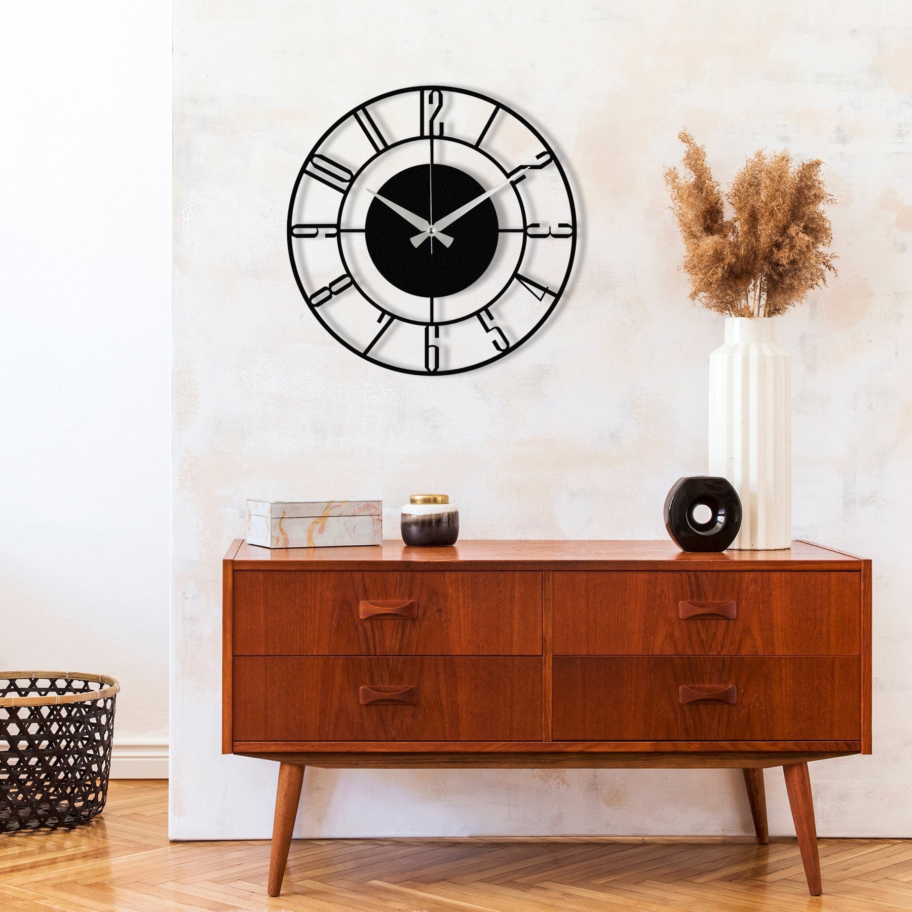 Ceas de perete Enzoclock, metal 100%, negru, 48 x 48 cm