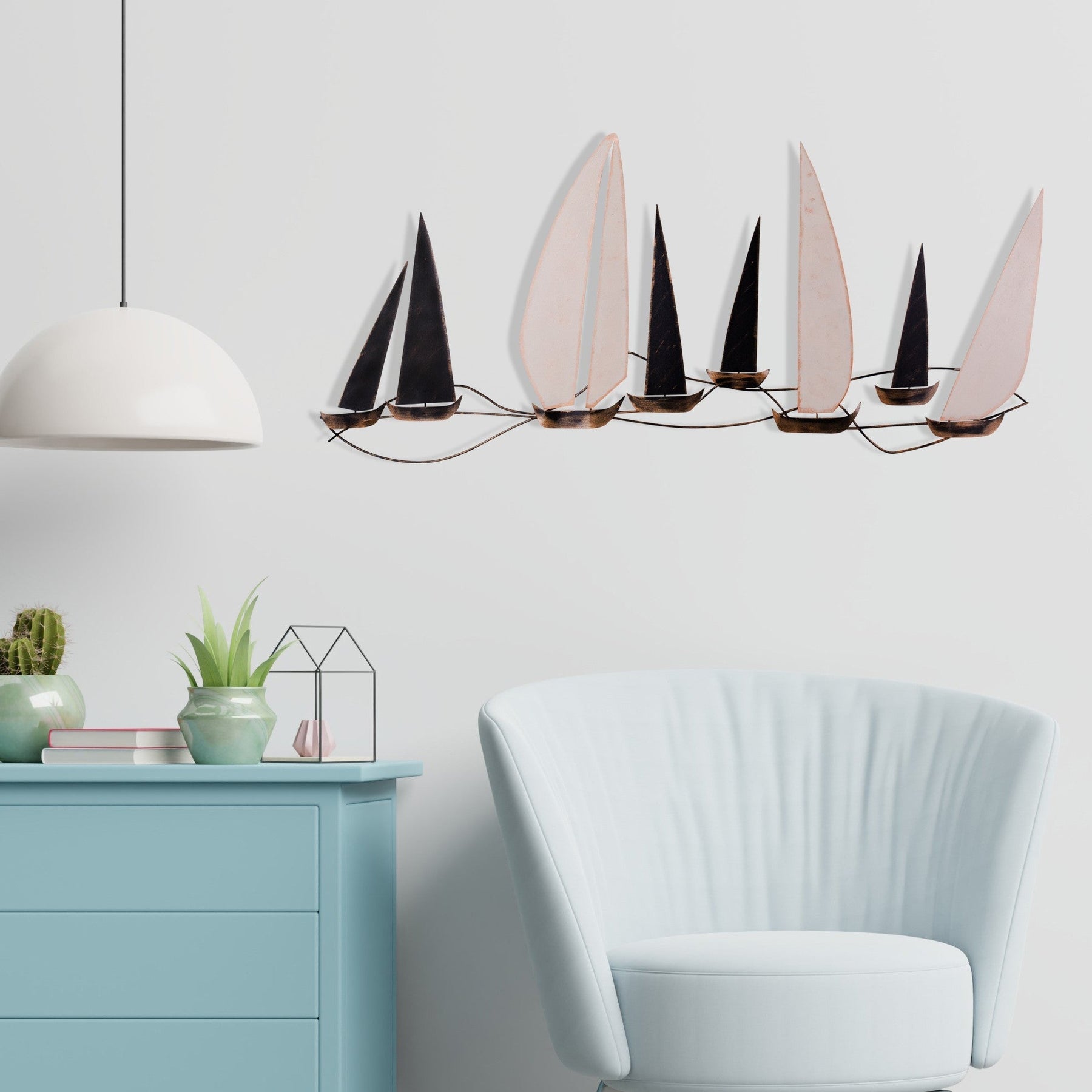 Decoratiuni perete Ocean, metal, negru/bej, 117x5x52 cm