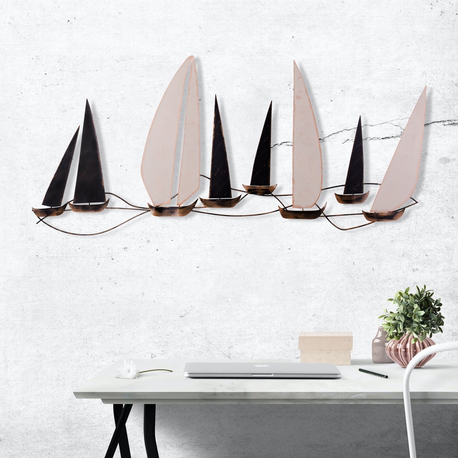 Decoratiuni perete Ocean, metal, negru/bej, 117x5x52 cm