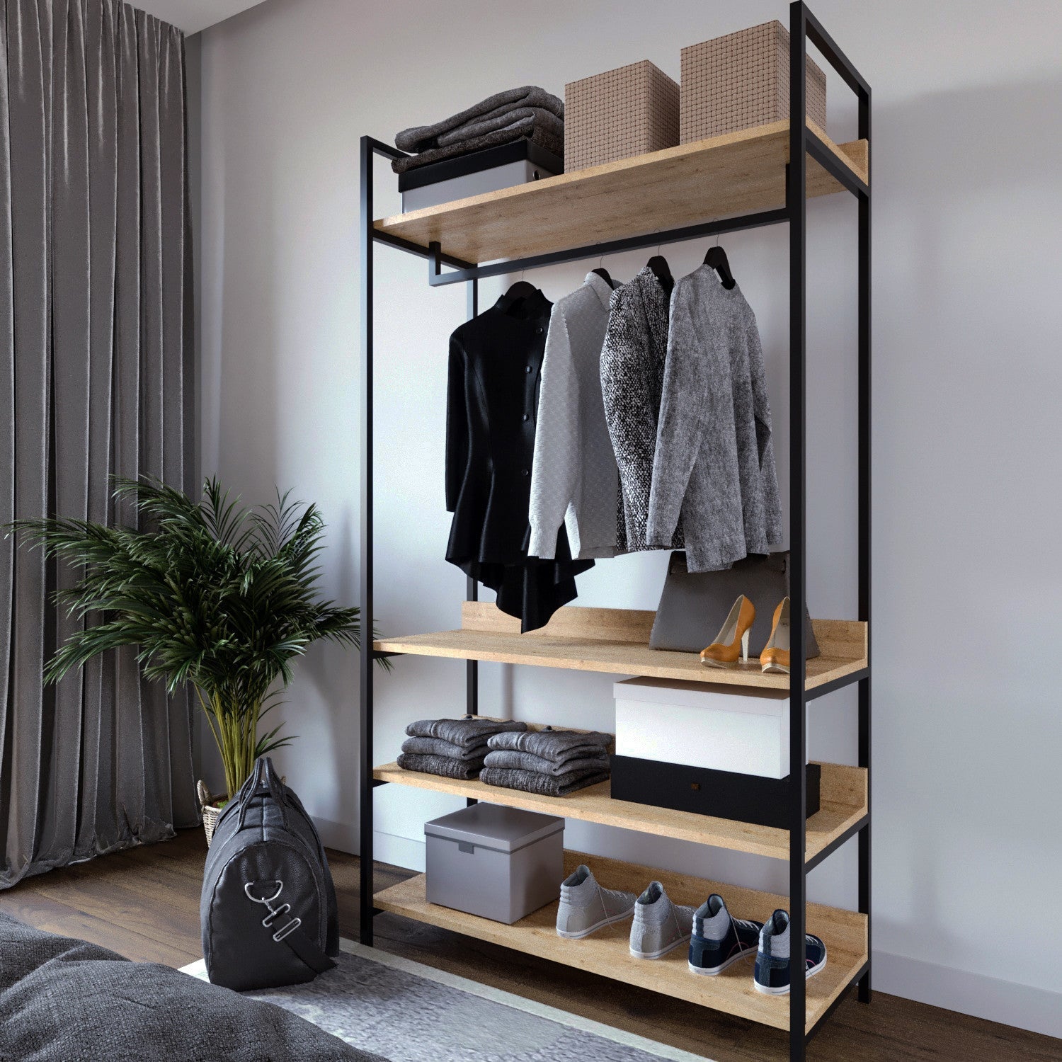 Dulap L610, din PAL melaminat, stejar/negru, 100x40x180 cm