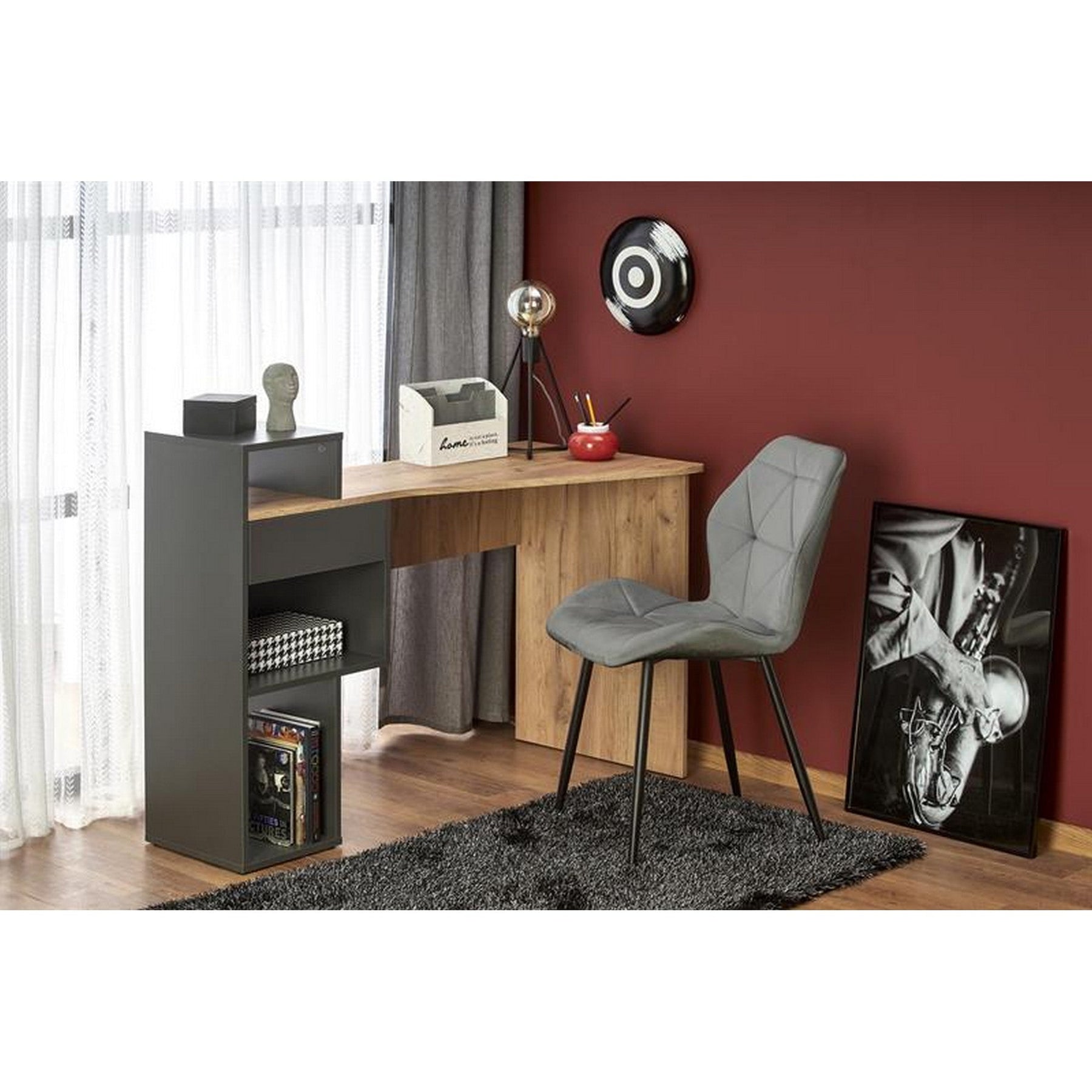 Birou Conti, stejar wotan/antracit, 122x57x90 cm