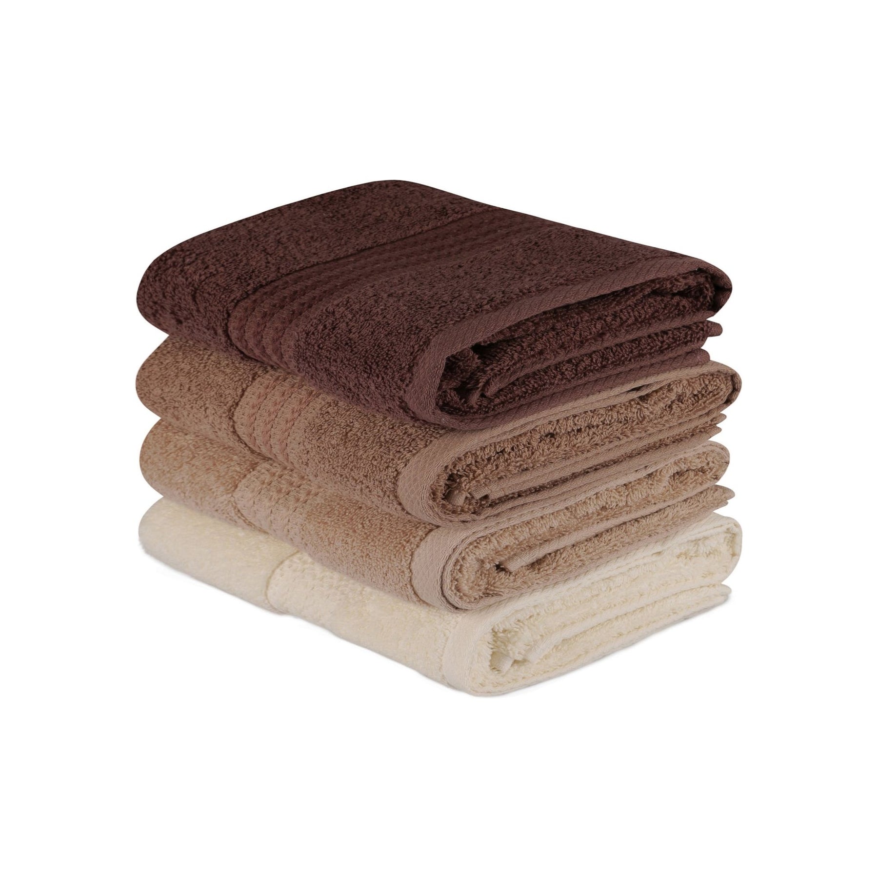 Set 4 prosoape baie Rainbow, 50x90 cm, material bumbac, crem/maro