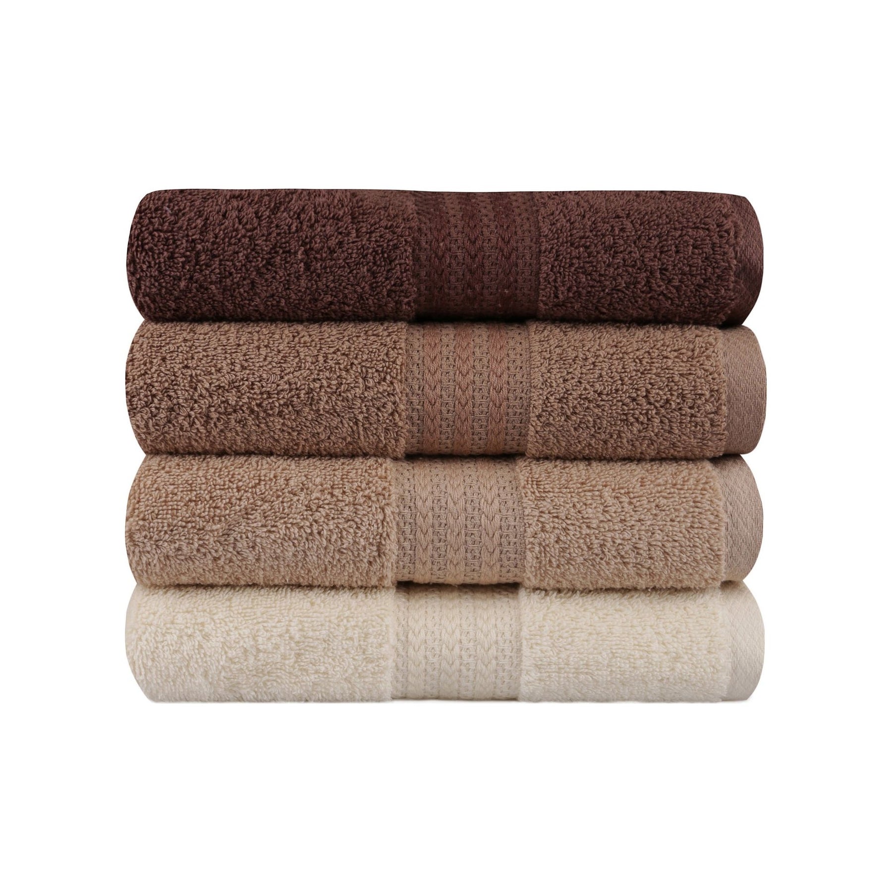 Set 4 prosoape baie Rainbow, 50x90 cm, material bumbac, crem/maro