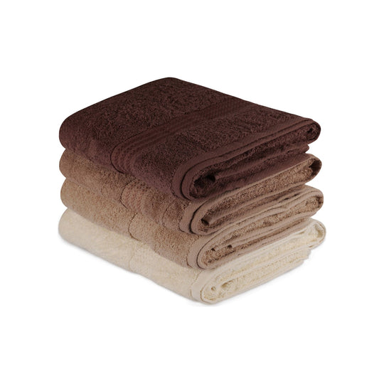 Set 4 prosoape baie Rainbow, 70x140 cm, material bumbac, crem/maro