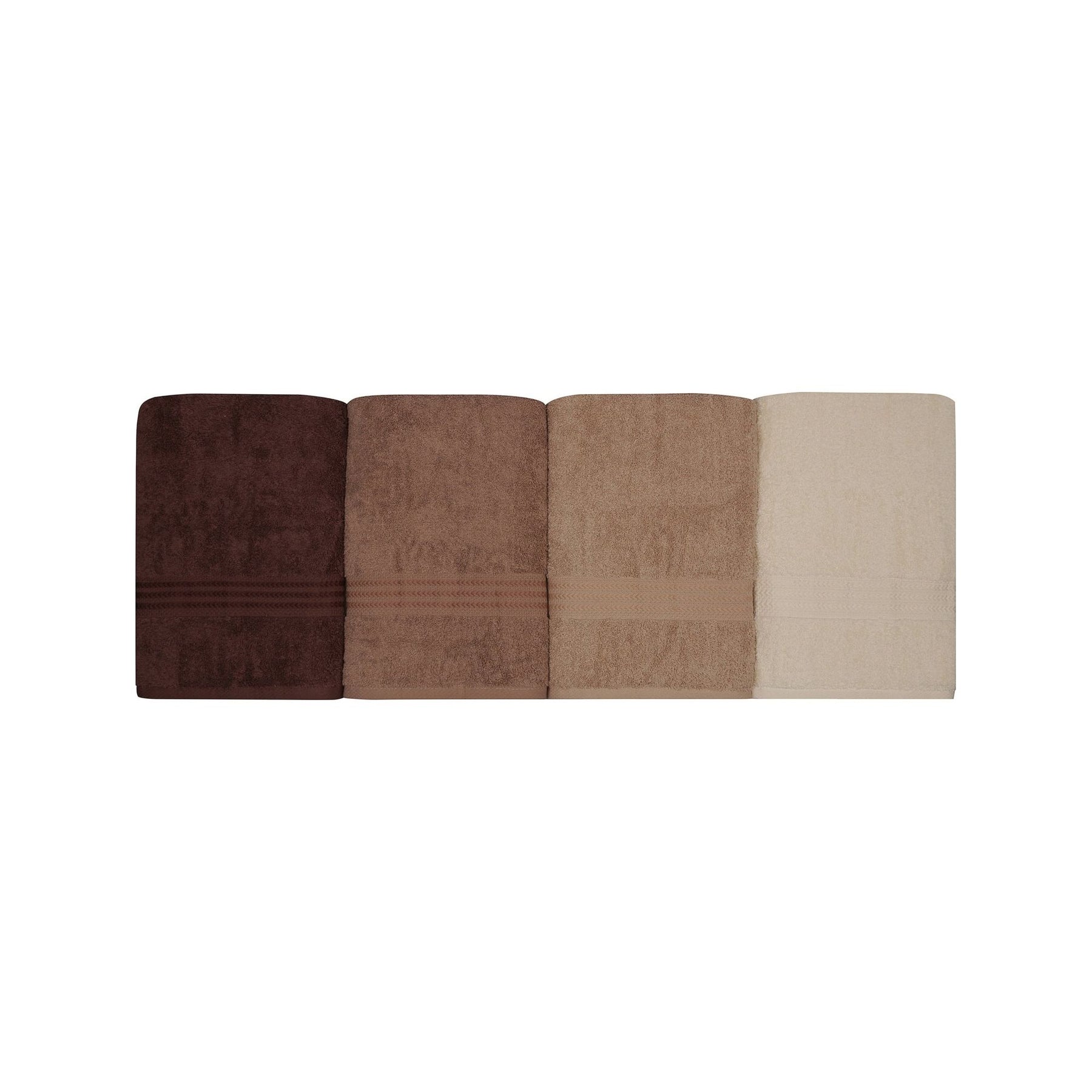 Set 4 prosoape baie Rainbow, 70x140 cm, material bumbac, crem/maro