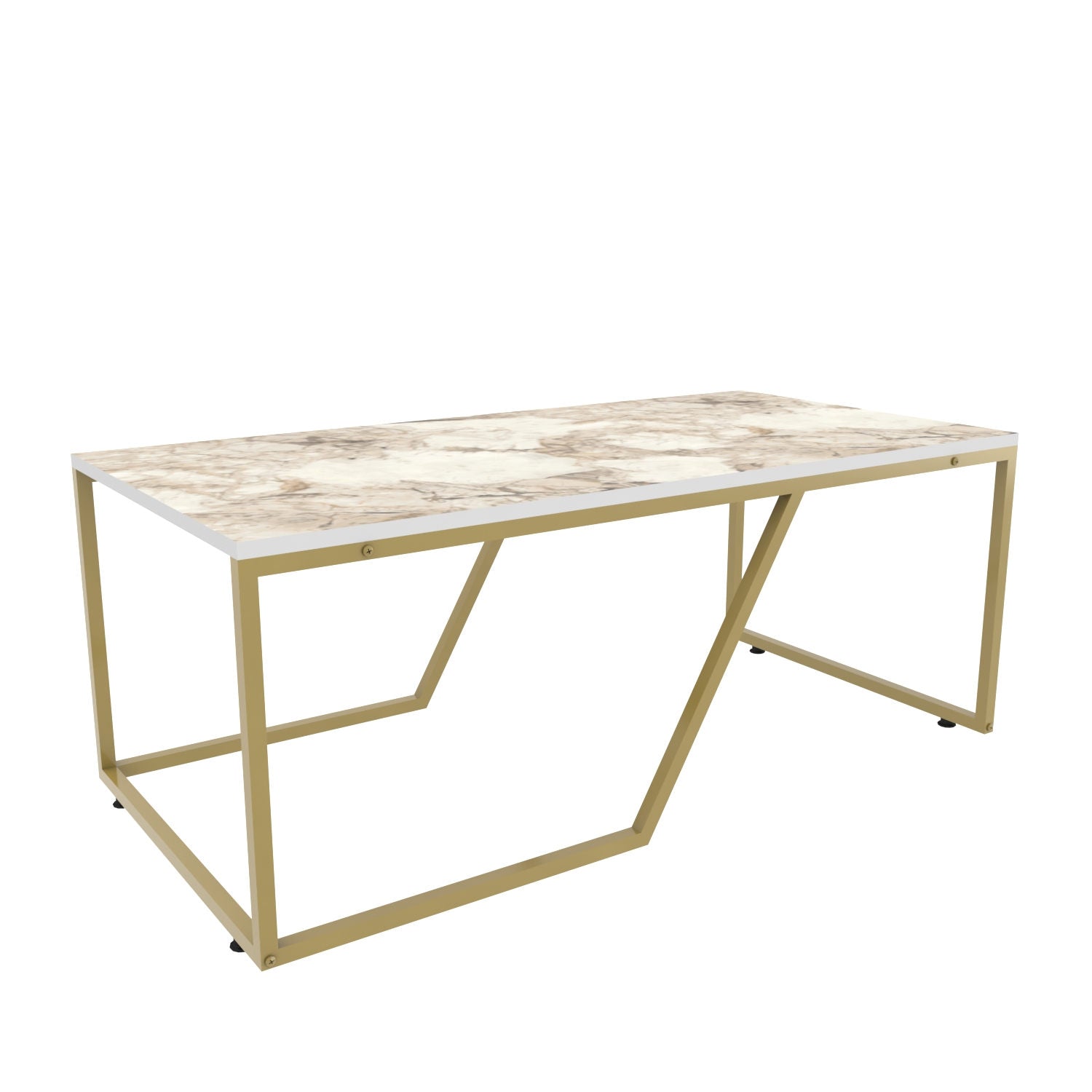 Masuta cafea Wendy, alb cu imprimeu marmura/auriu, PAL melaminat, 120x60x48 cm