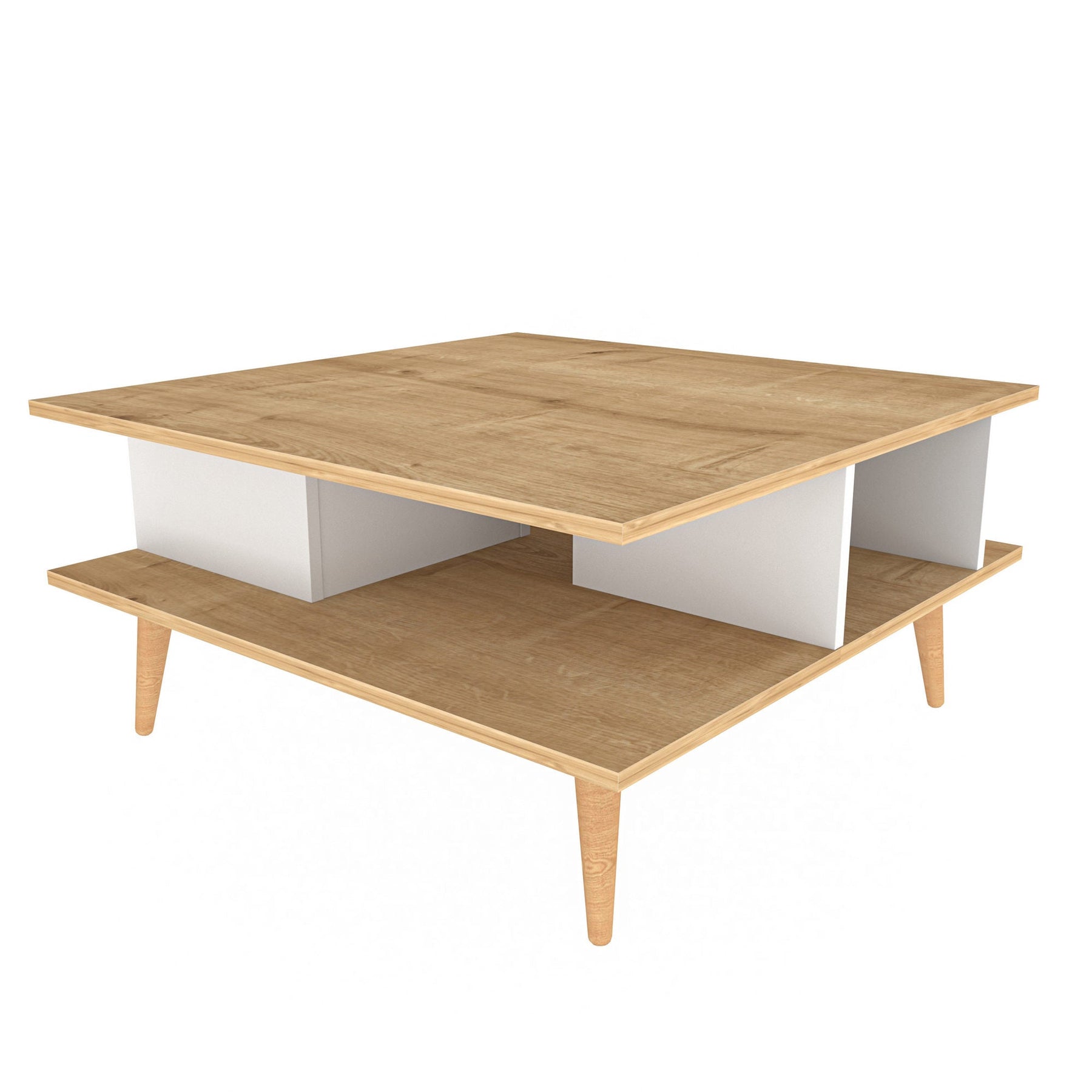 Masuta cafea Akya, stejar/alb, PAL, 89x89x44 cm