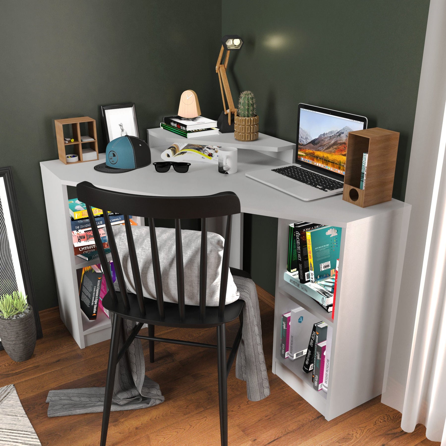 Birou de colt Floating, alb, PAL, 120x77x90 cm