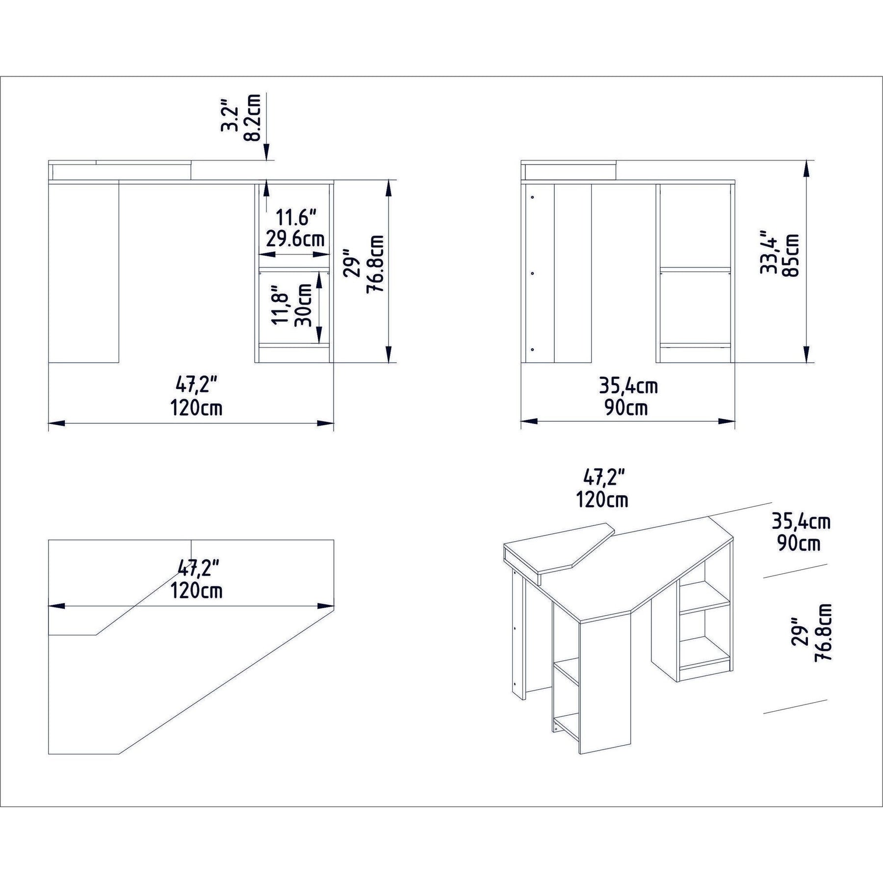 Birou de colt Floating, alb, PAL, 120x77x90 cm