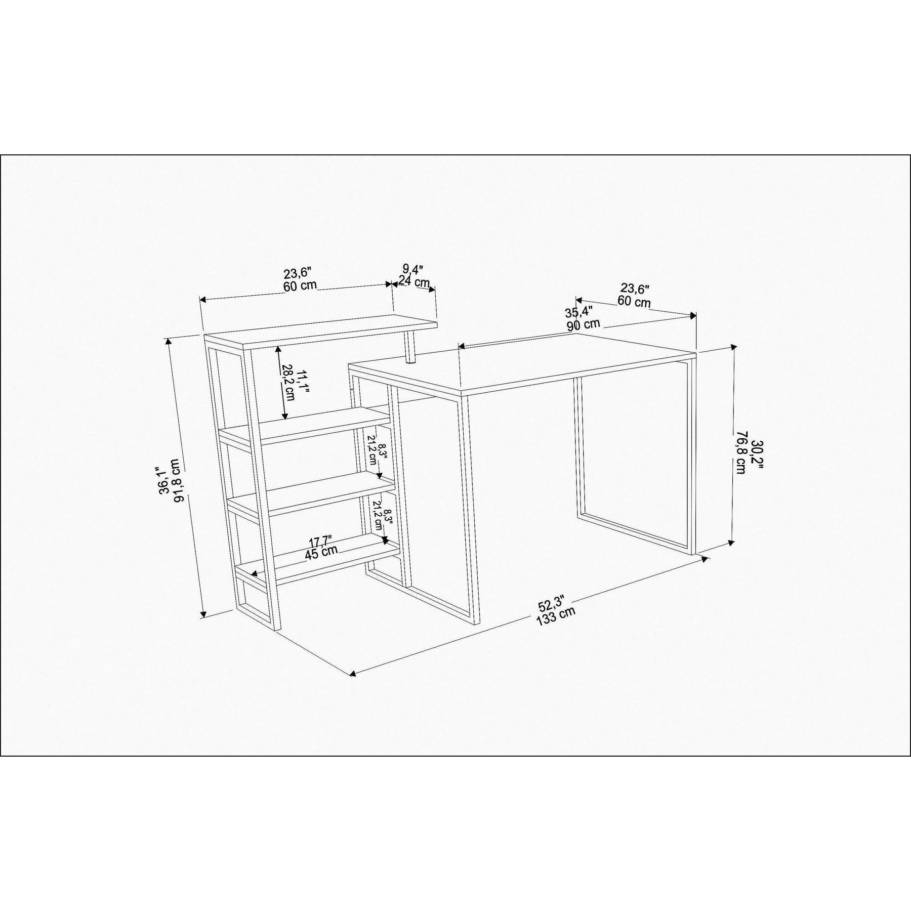 Birou Rino, negru cu imprimeu marmura, PAL/metal, 133x60x77 cm