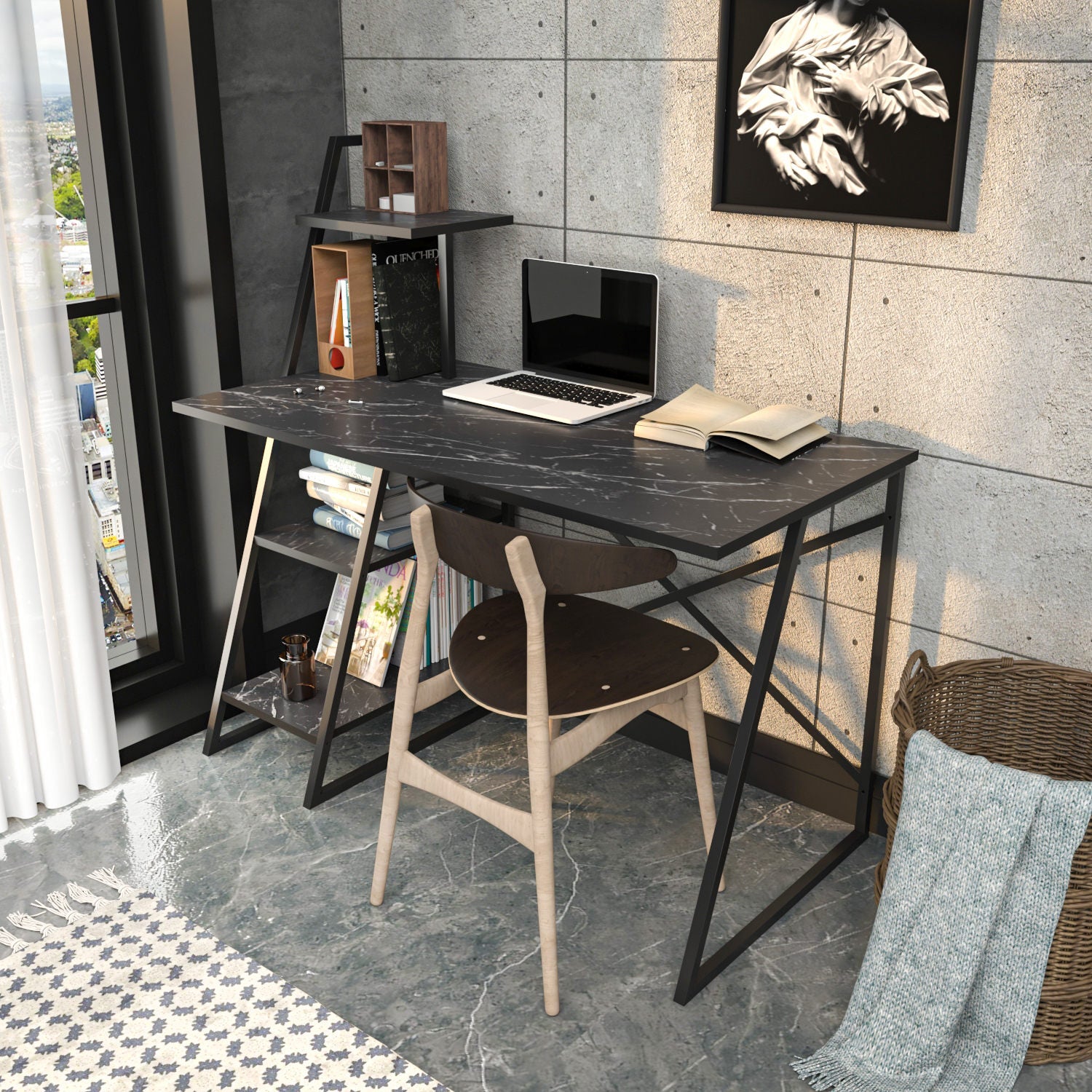 Birou Admira, negru, PAL/metal, 120x60x120 cm
