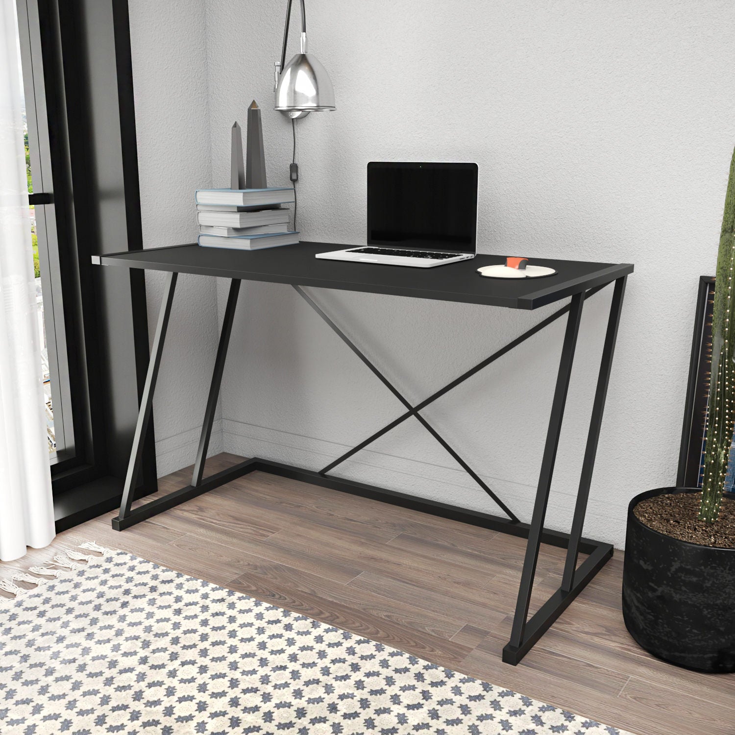 Masa birou Adelaide, negru, PAL/metal, 114x60x75 cm