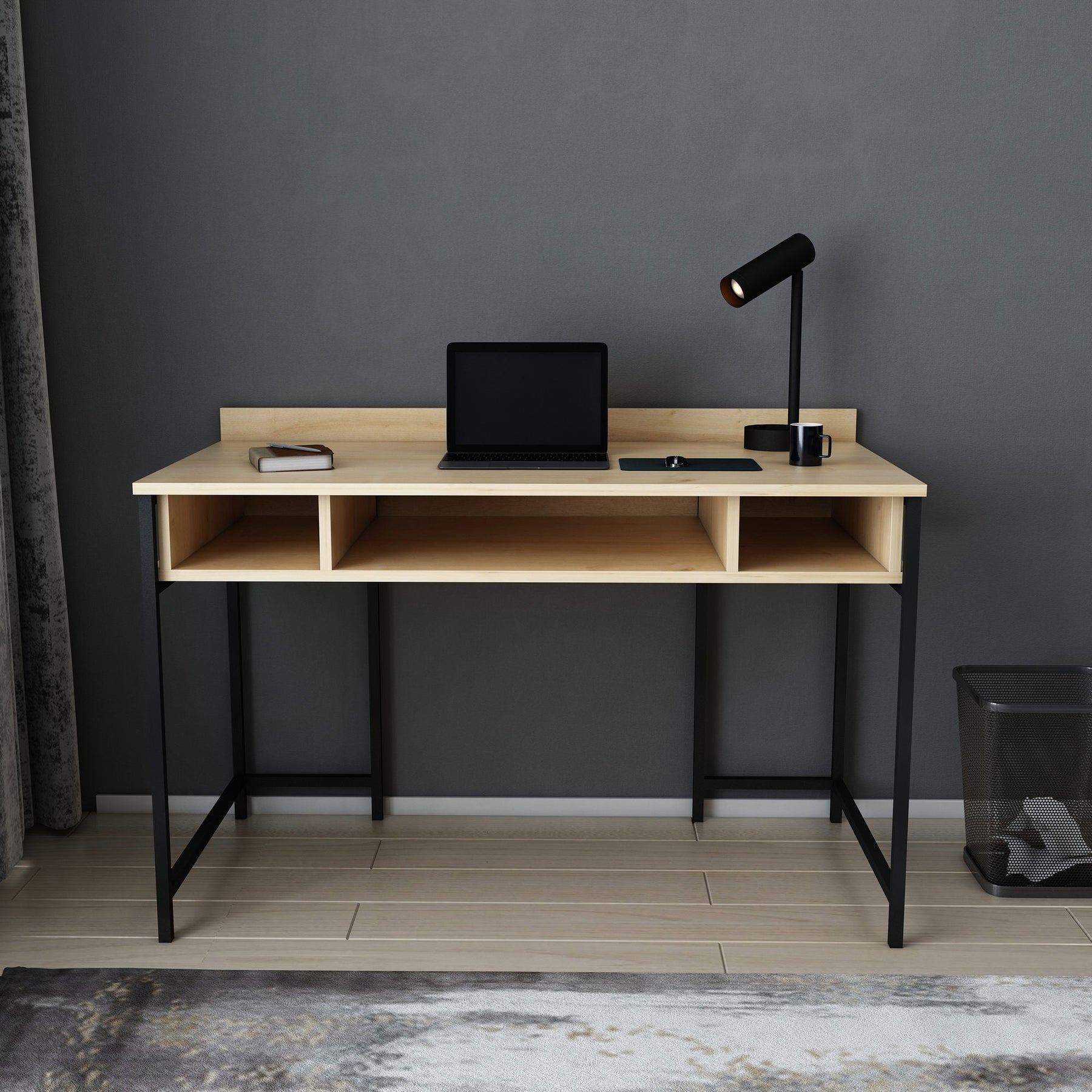 Birou Alma, stejar/negru, PAL, 120x60x75 cm