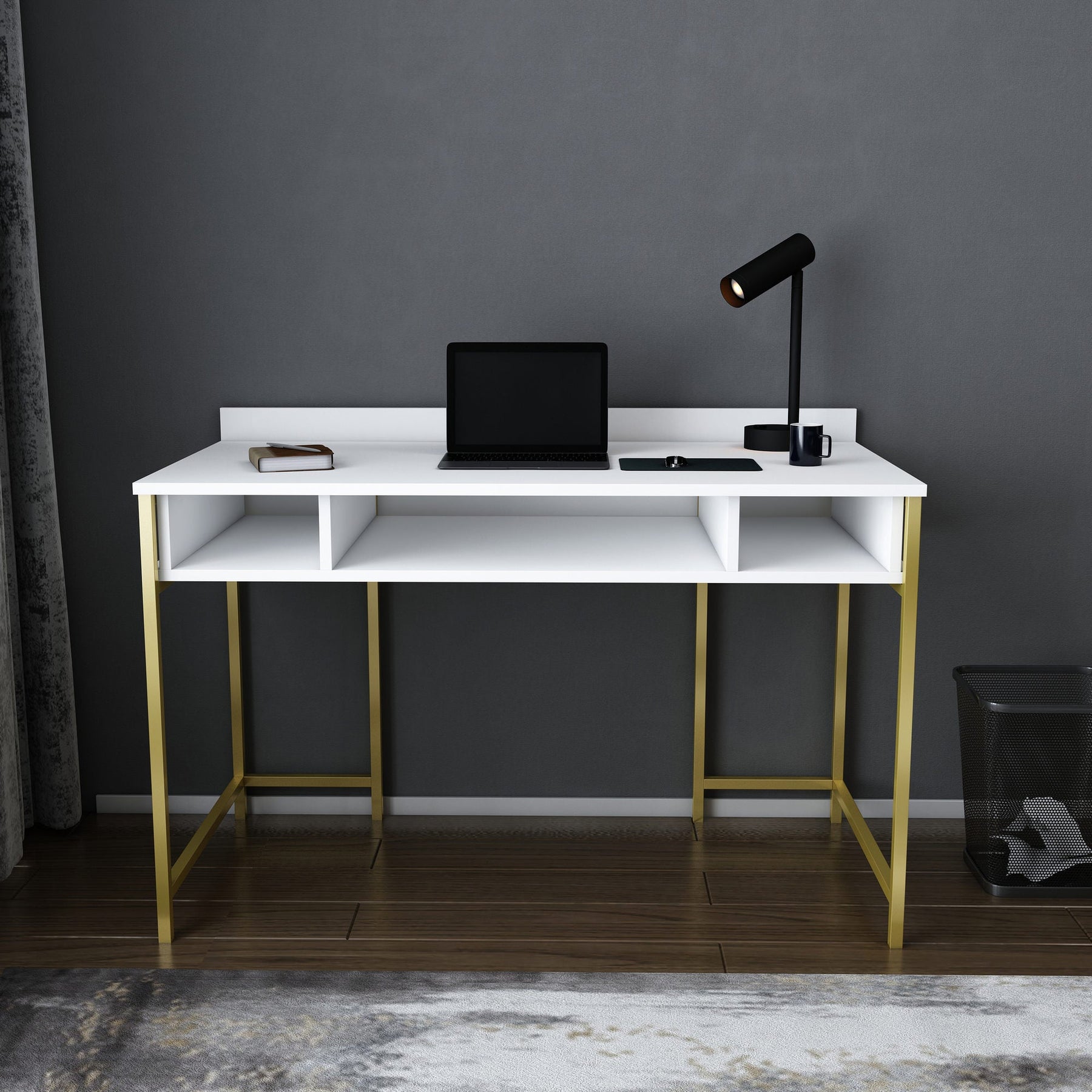 Birou Alma, alb/auriu, PAL, 120x60x75 cm