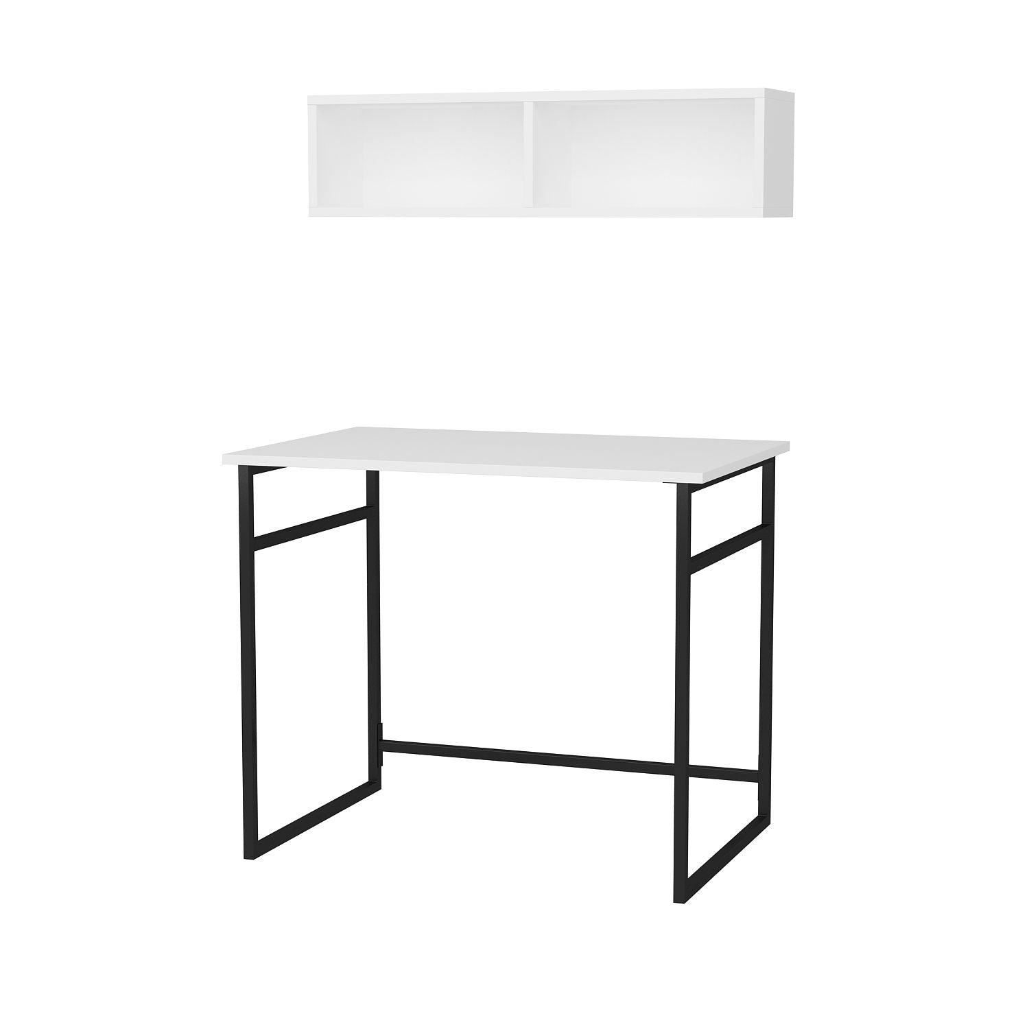 Set birou si un raft Hussum, negru/alb, PAL